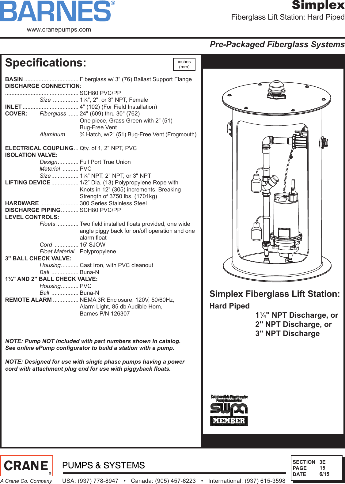 Page 1 of 6 - Sec-3e -REV-1  542525 1 Barnes Fiberglass Hard Piped Simplex Lift Station Specifications