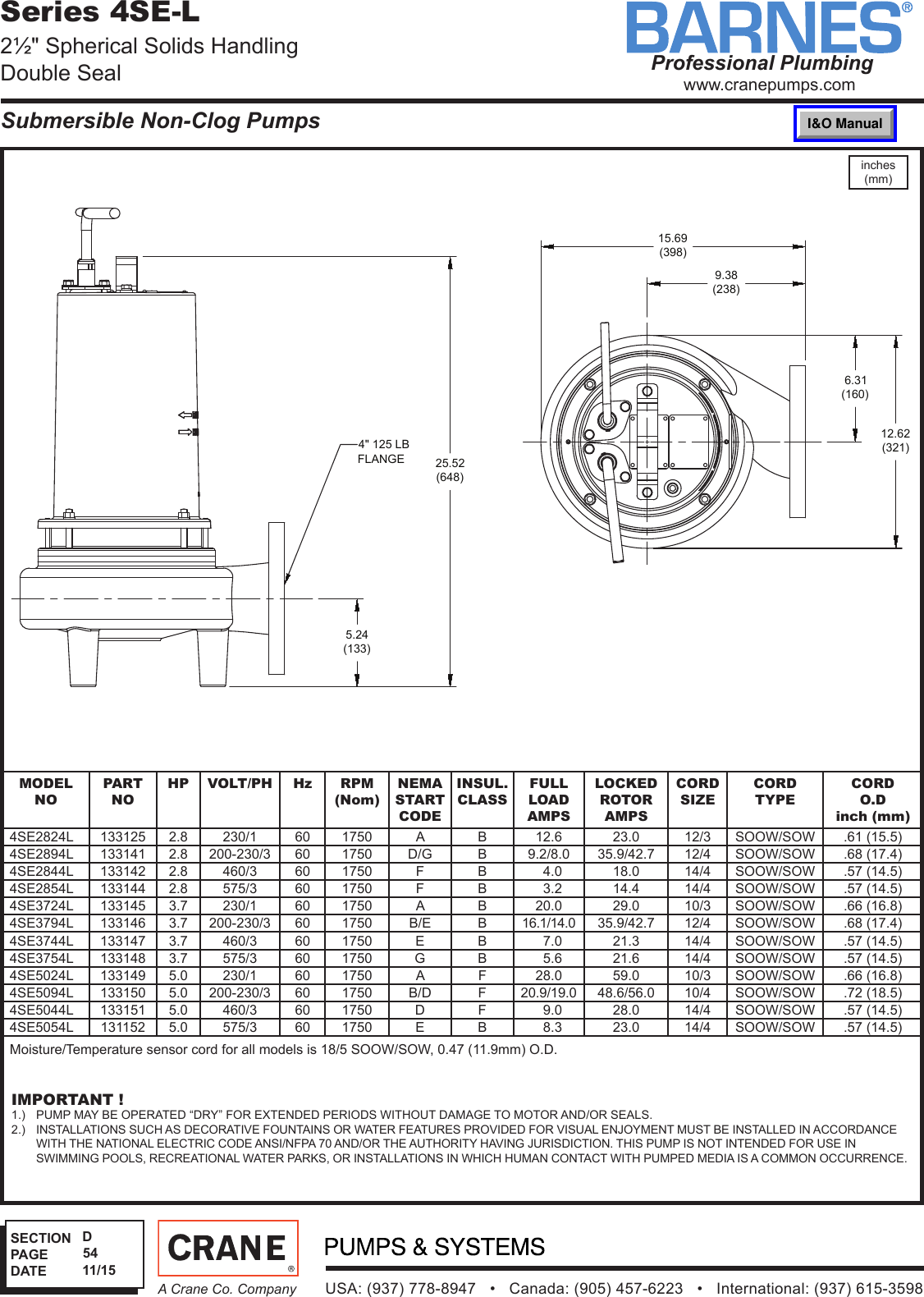 SEC D Rev P1 542605 1 Barnes 4SE L Specifications