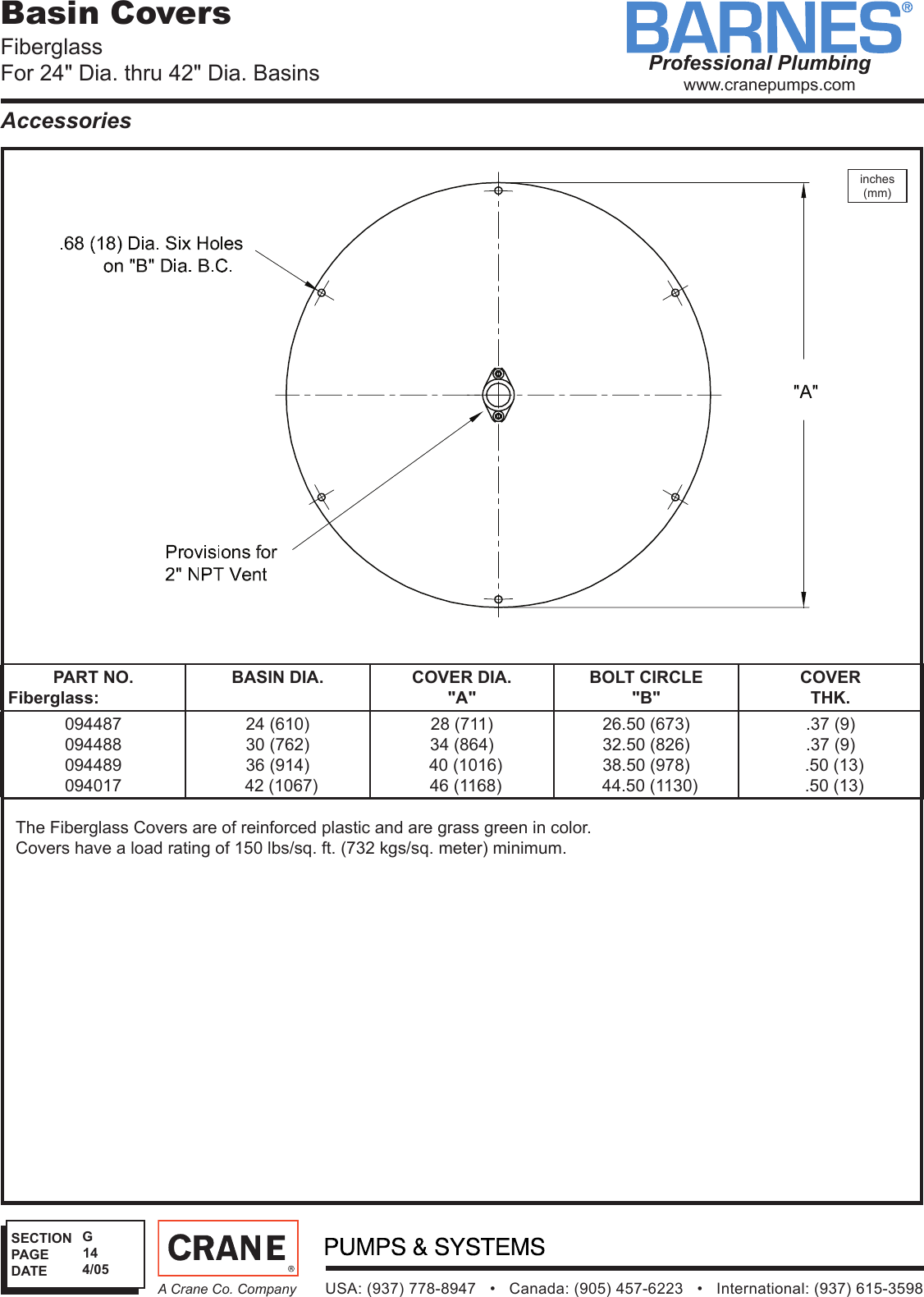 SEC G Rev P1 542690 2 Barnes Fiberglass Basin Cover Specifications
