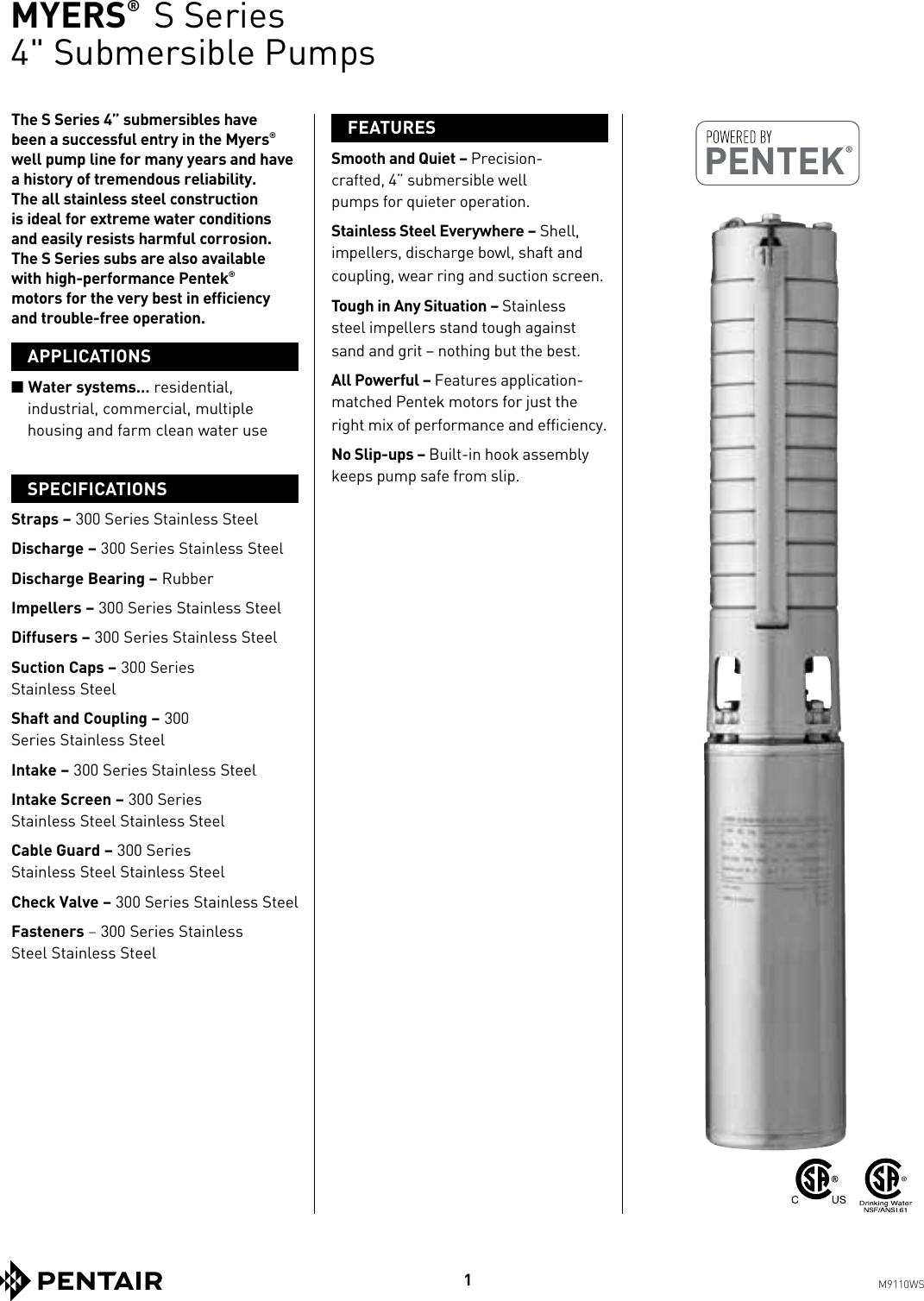 Page 1 of 8 - 543826 1 Myers S Series Specifications