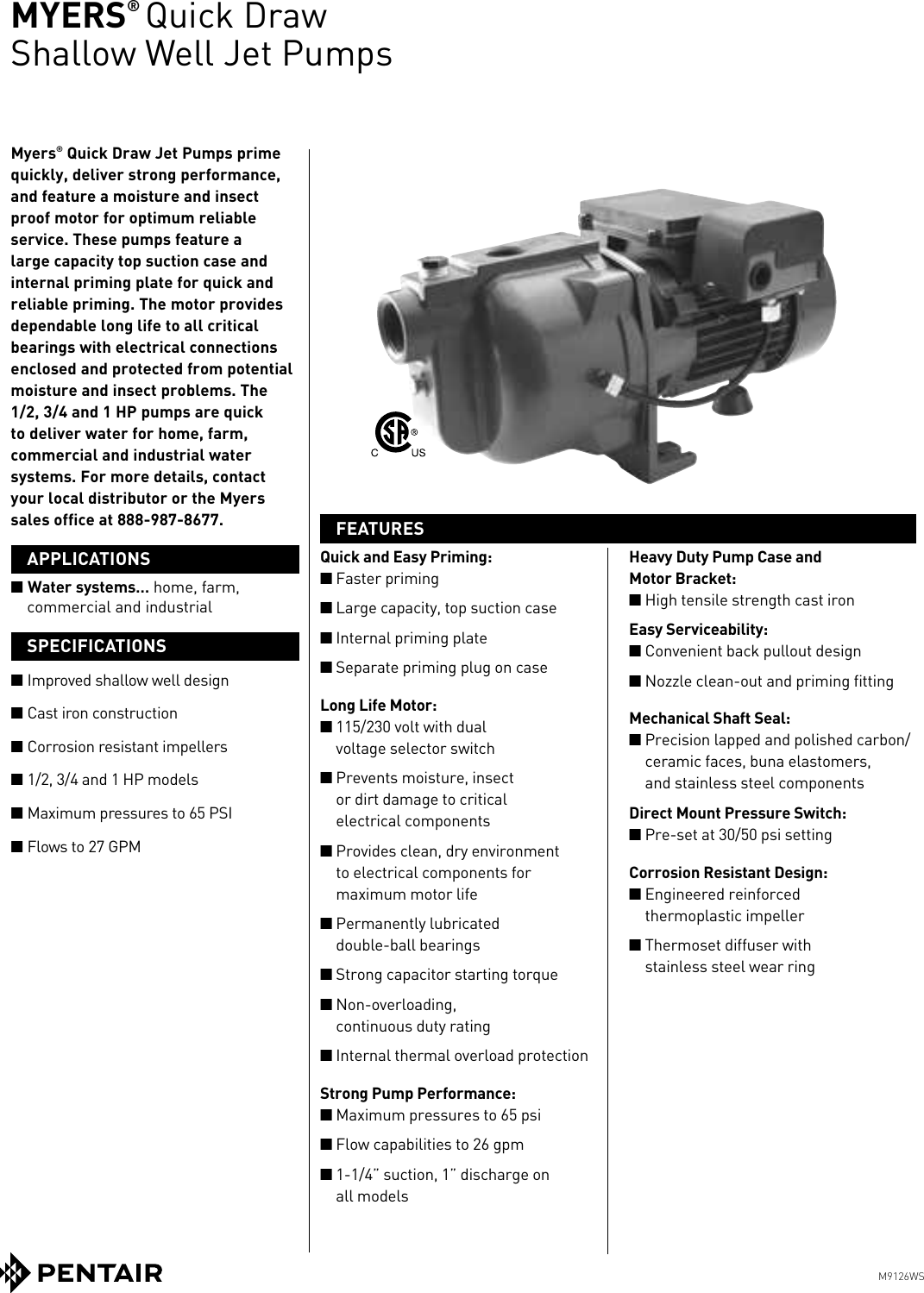 543957 1 Myers QD Series Specifications