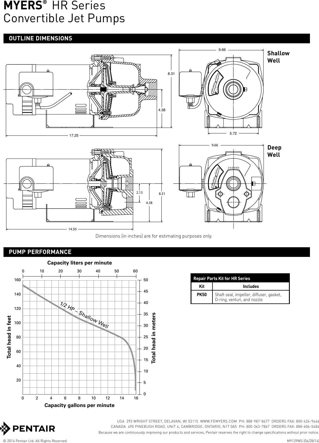 Page 2 of 2 - 543981 1 Myers HR Series Specifications