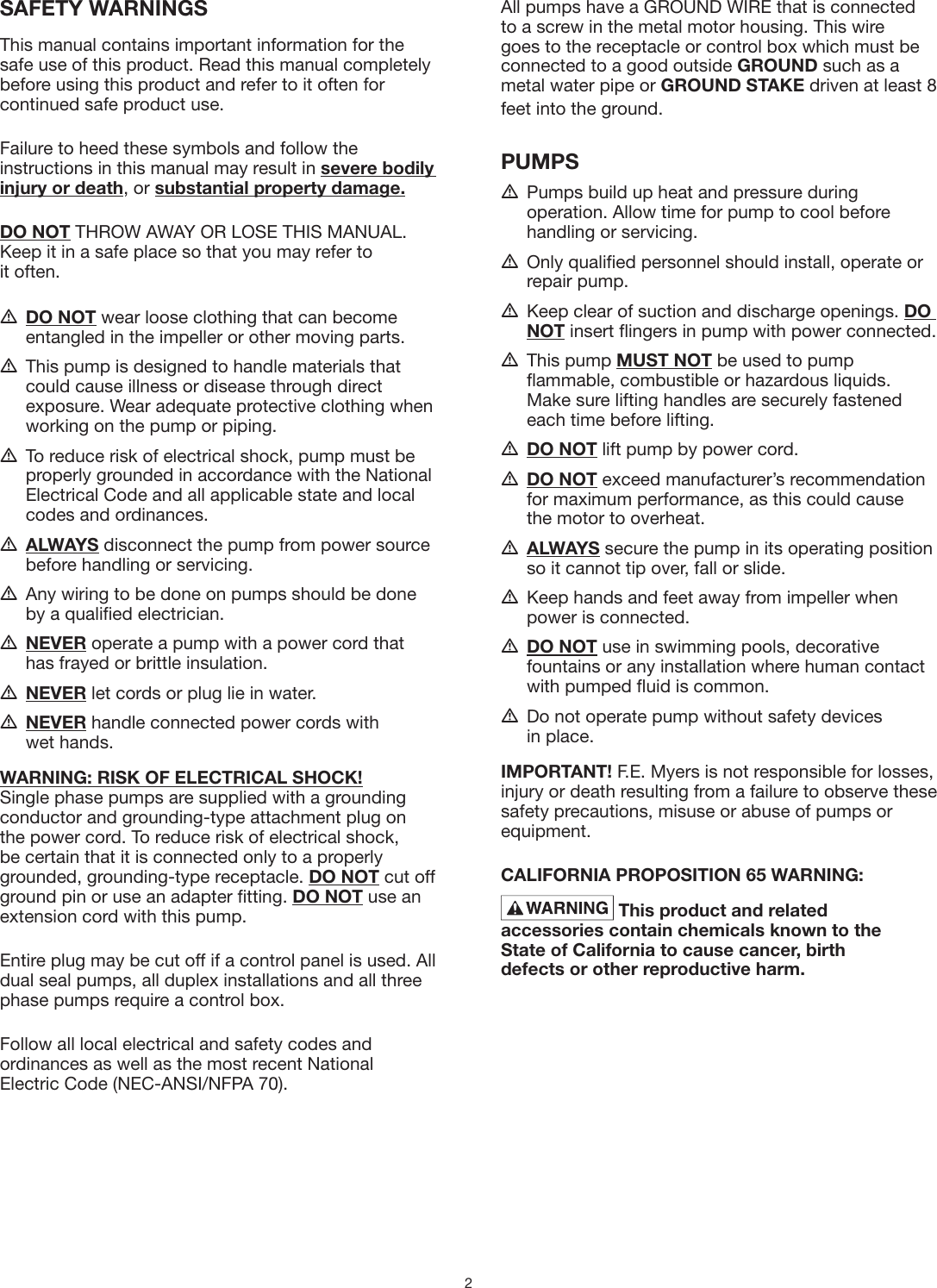 Page 2 of 12 - 544142 2 Myers 3RMW Sewage Pump Installation Manual