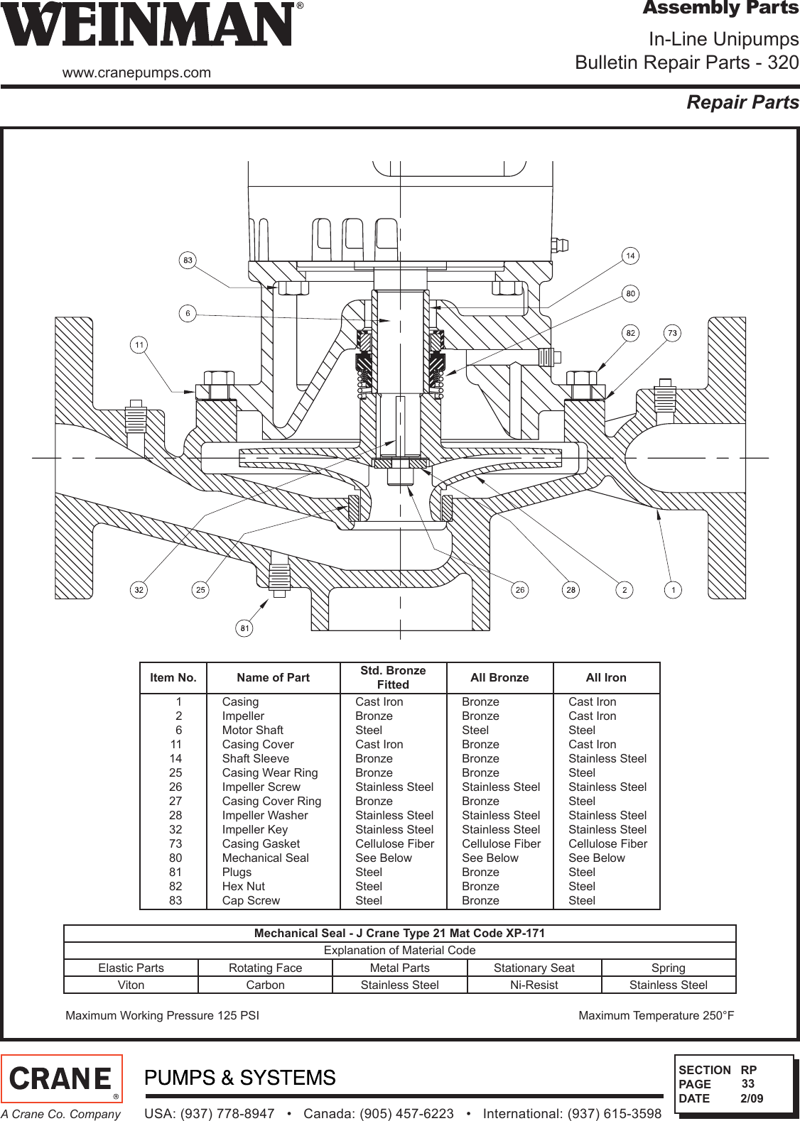 WEIN RP 544412 1 Weinman In Line Unipump Assembly Parts