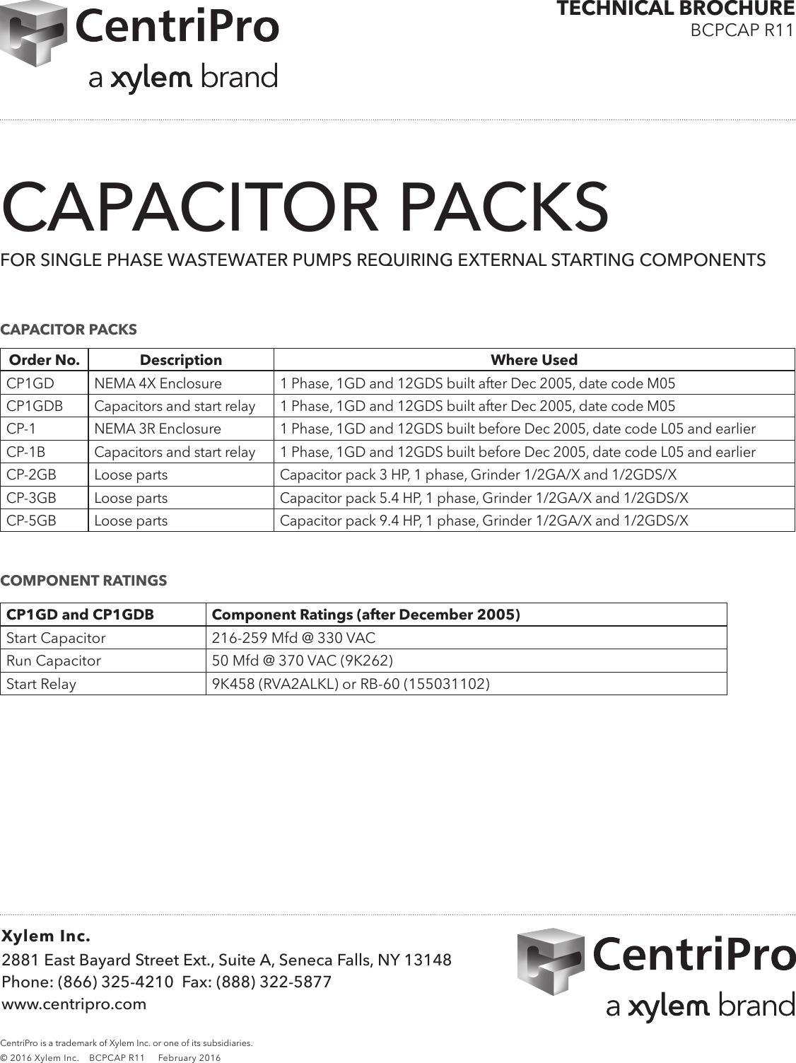 544507 1 Goulds Centripro Capacitor Packs Specifications