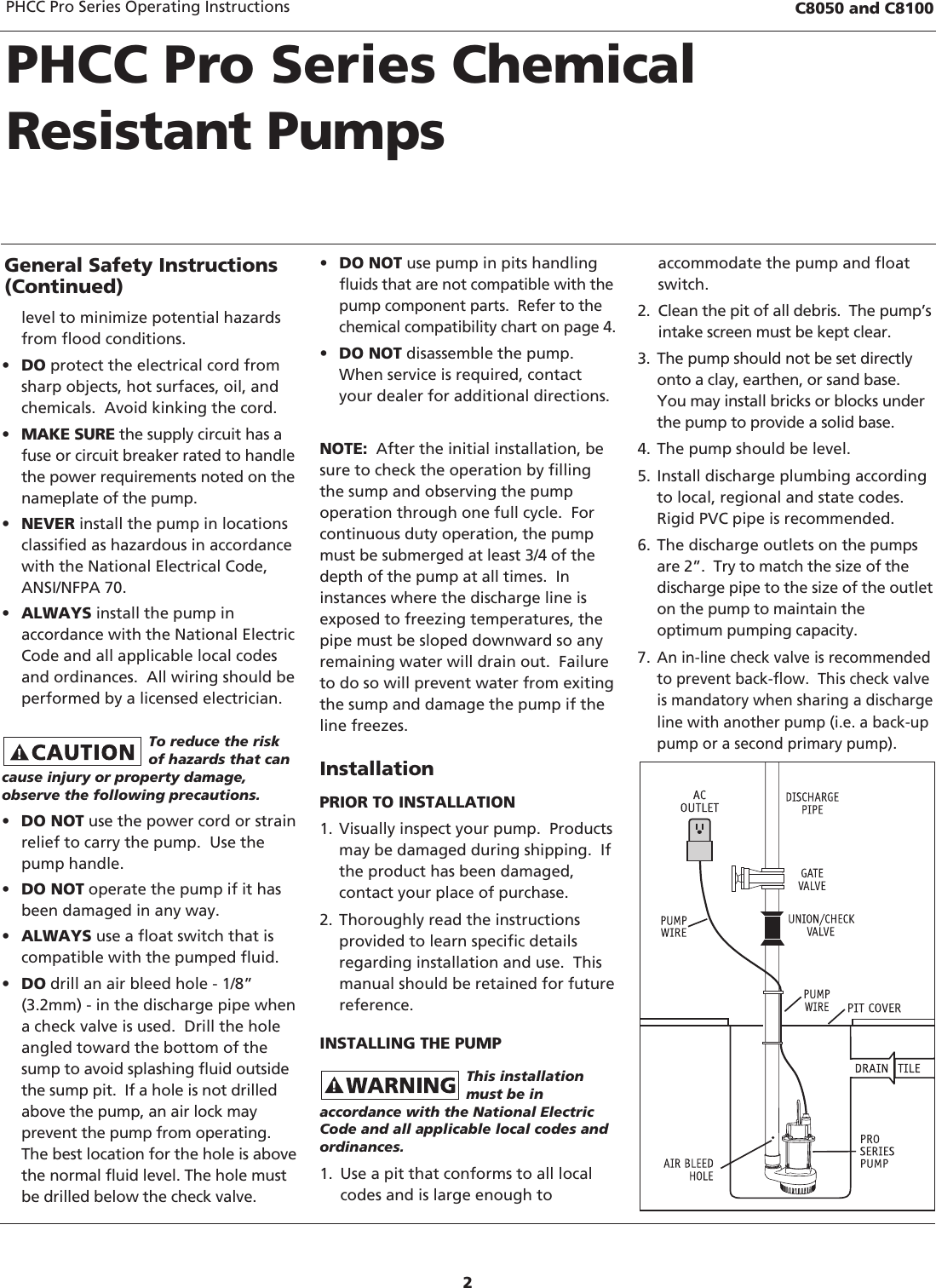 Page 2 of 7 - DaytonPumpsManual 1XHV4 & V5  544733 2 PHCC Pro Series C8 Chemical Pump Instruction Manual