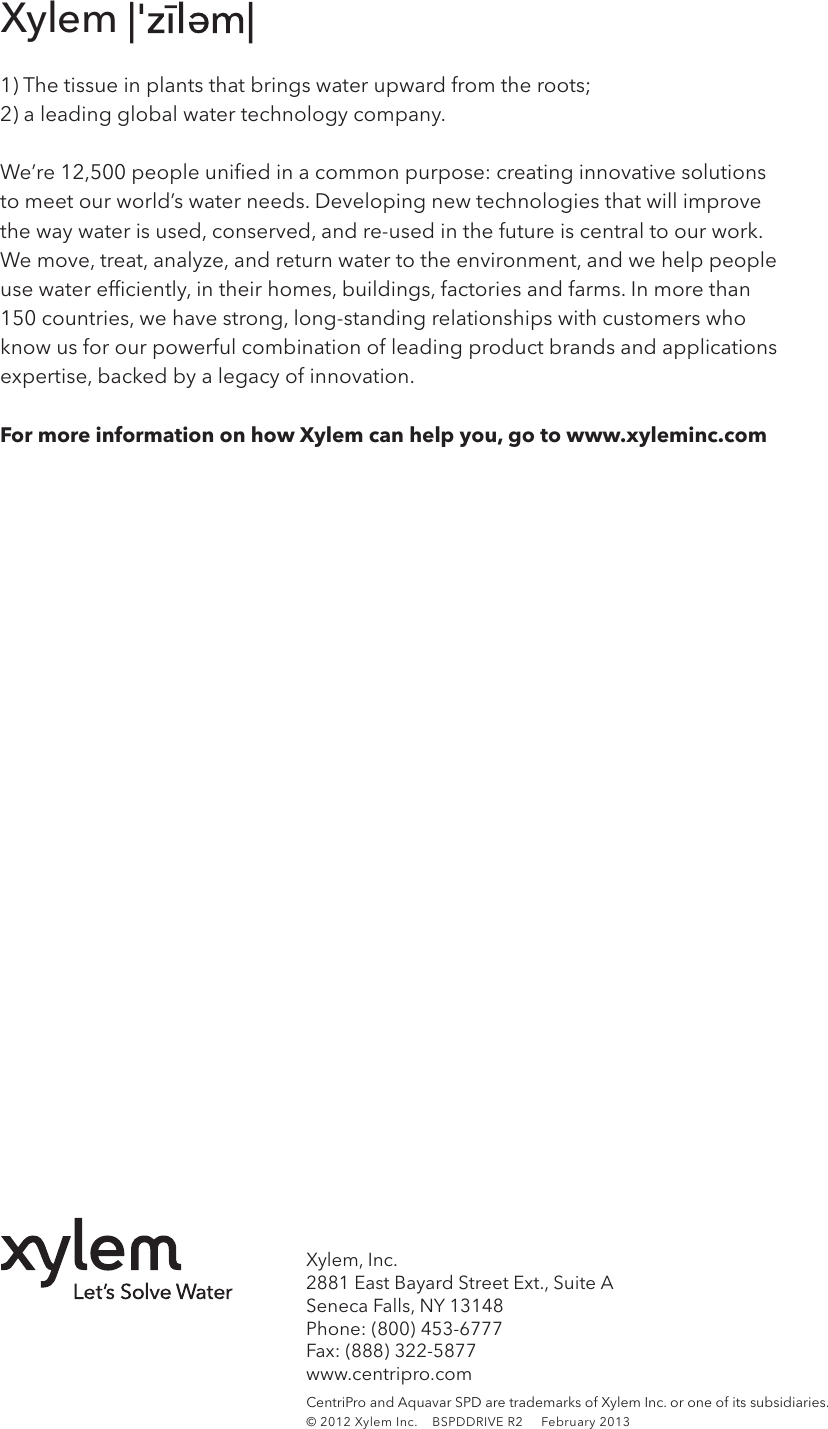 Page 12 of 12 - 545002 1 Goulds Centripro Aquivar Single Pump Drive Specifications