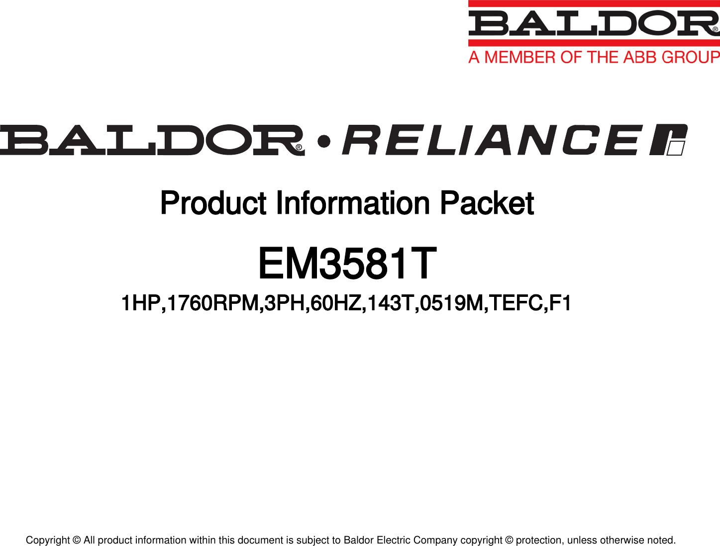 Page 1 of 10 - 547436 1 Baldor EM3581T Information Packet