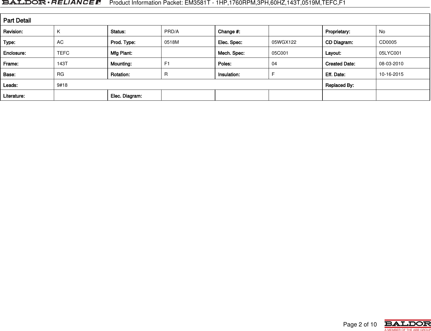 Page 2 of 10 - 547436 1 Baldor EM3581T Information Packet