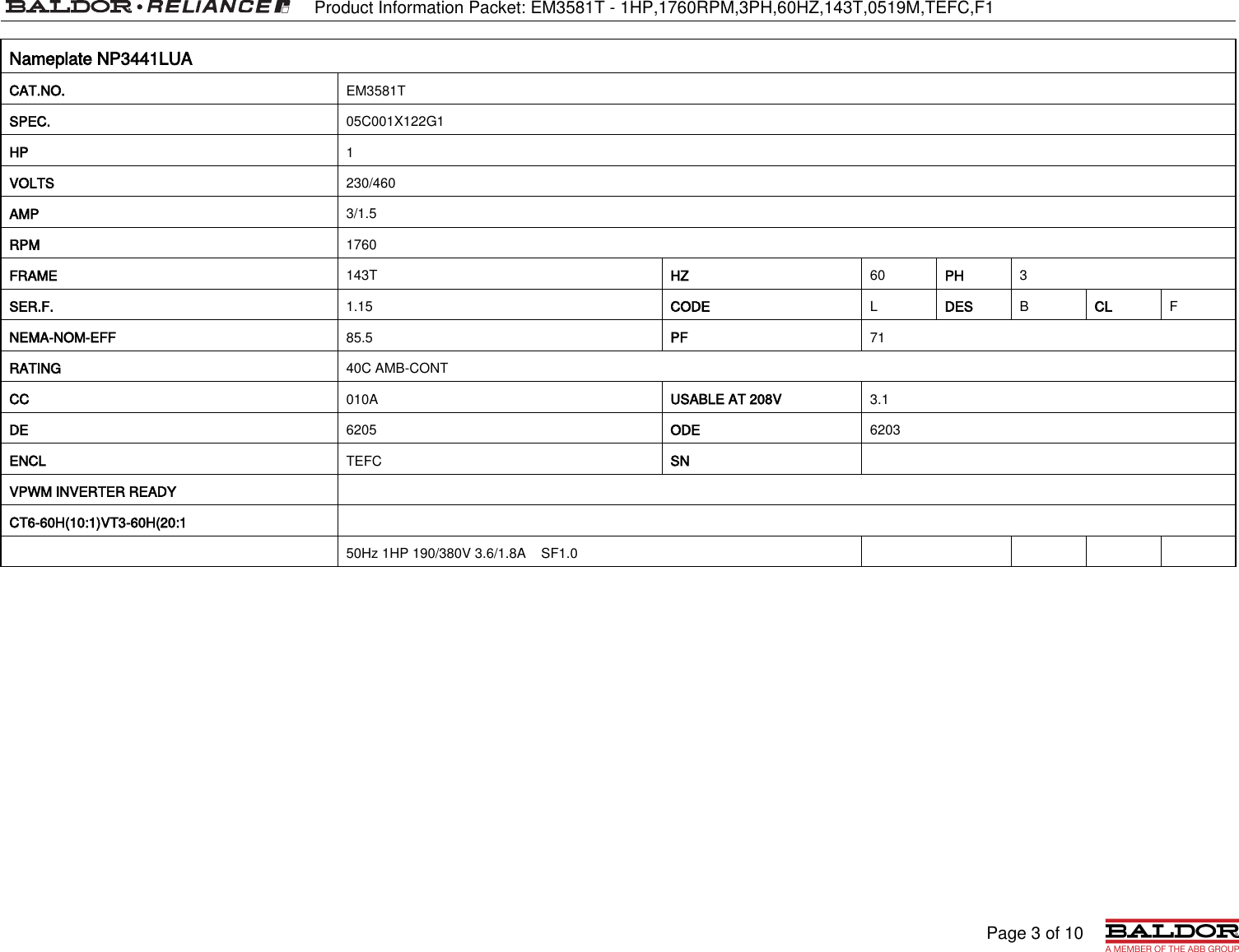Page 3 of 10 - 547436 1 Baldor EM3581T Information Packet