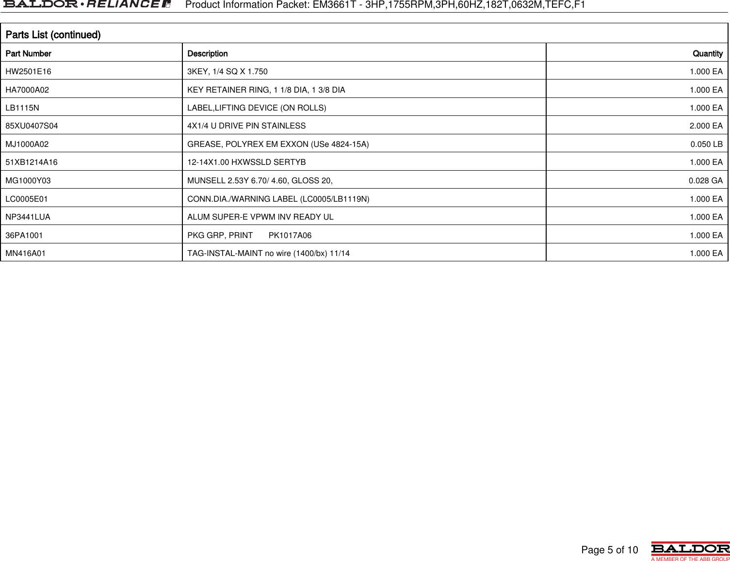 Page 5 of 10 - 547467 1 Baldor EM3661T Information Packet