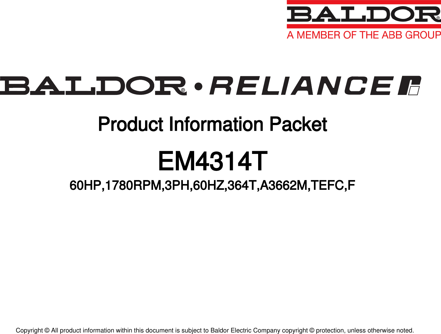 Page 1 of 11 - 547524 1 Baldor EM4314T Information Packet
