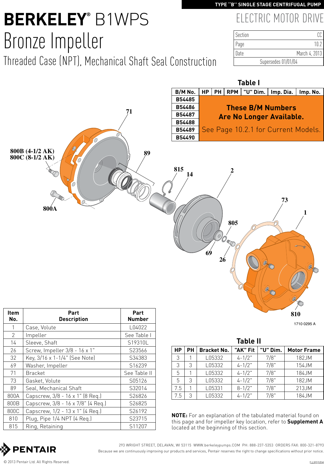 547766 4 Berkeley B1WP Type B Repair Parts