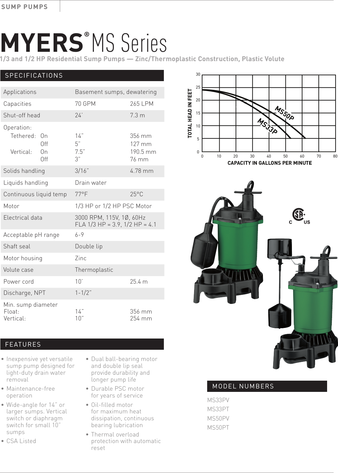 Page 1 of 2 - 547907 1 Myers MSP Sump Pump Brochure