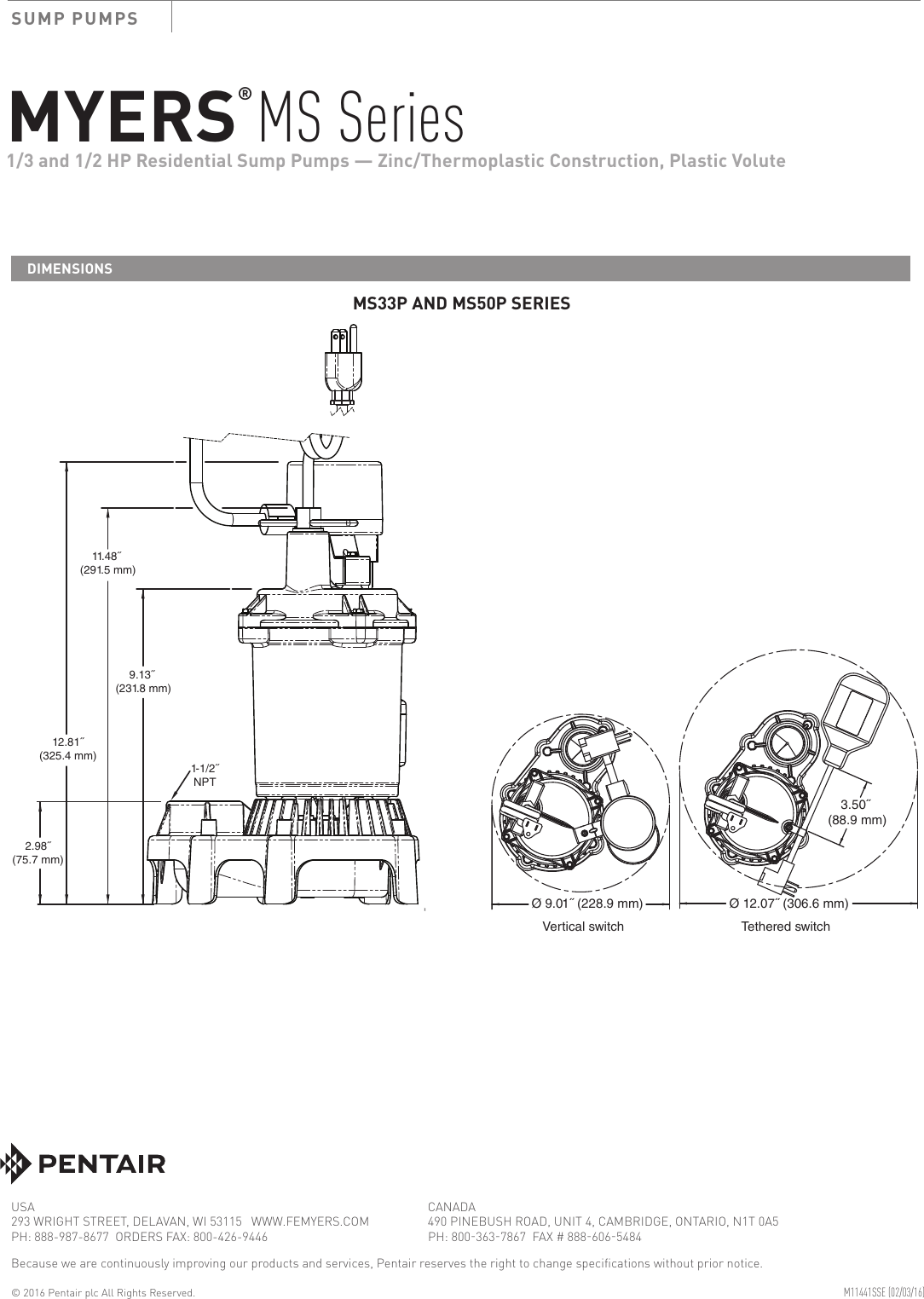 Page 2 of 2 - 547907 1 Myers MSP Sump Pump Brochure