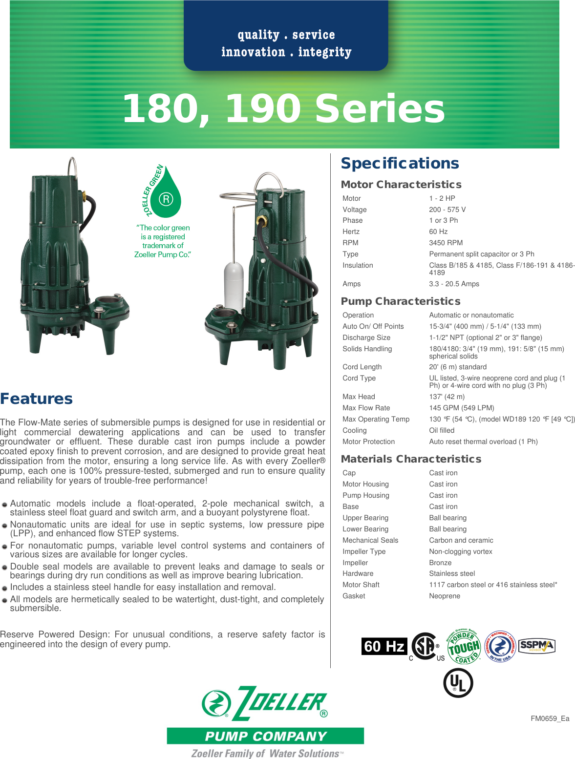 Zoeller Pump Company 548006 1 4189 Brochure
