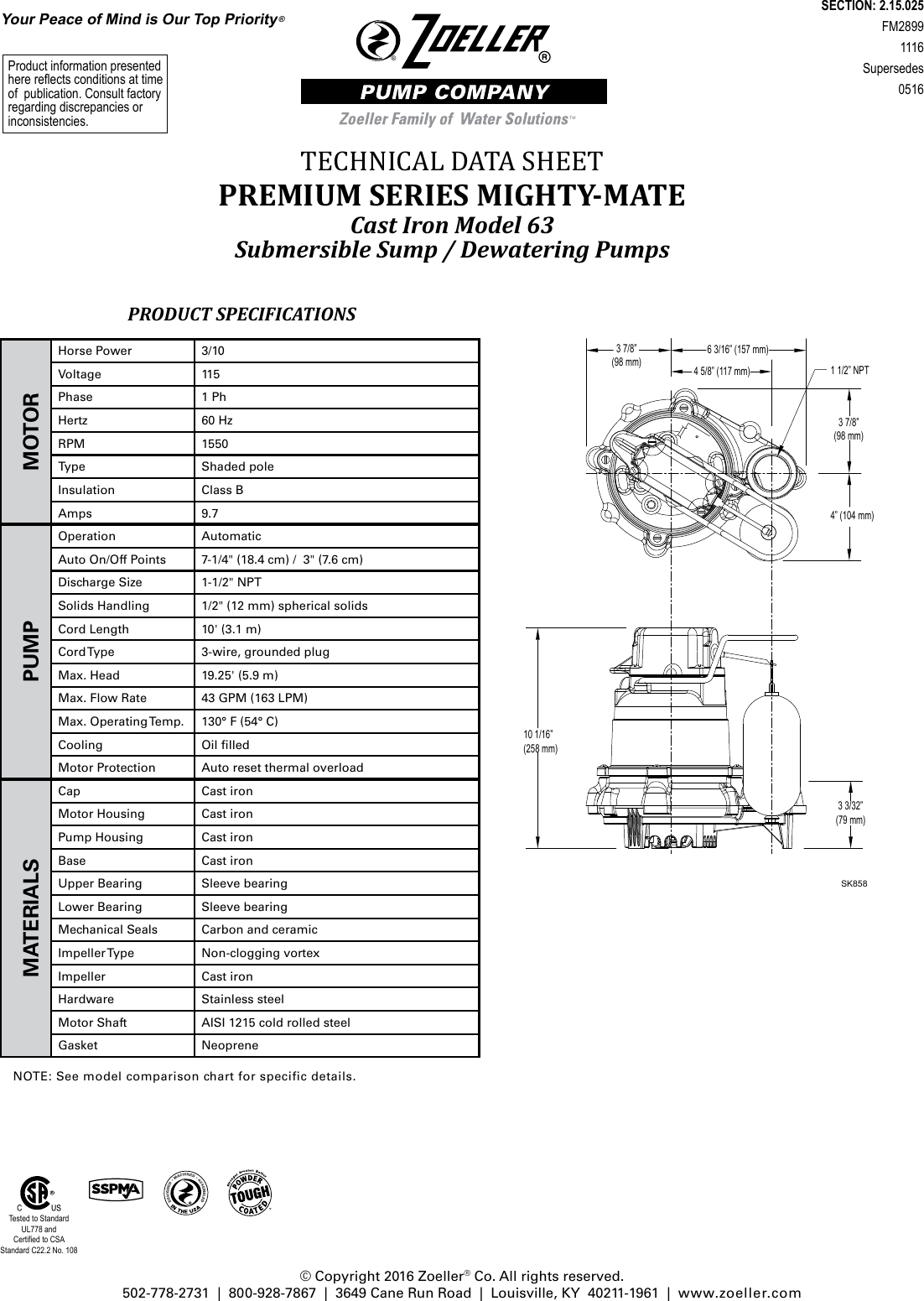 548012 4 Zoeller 63 Technical Data