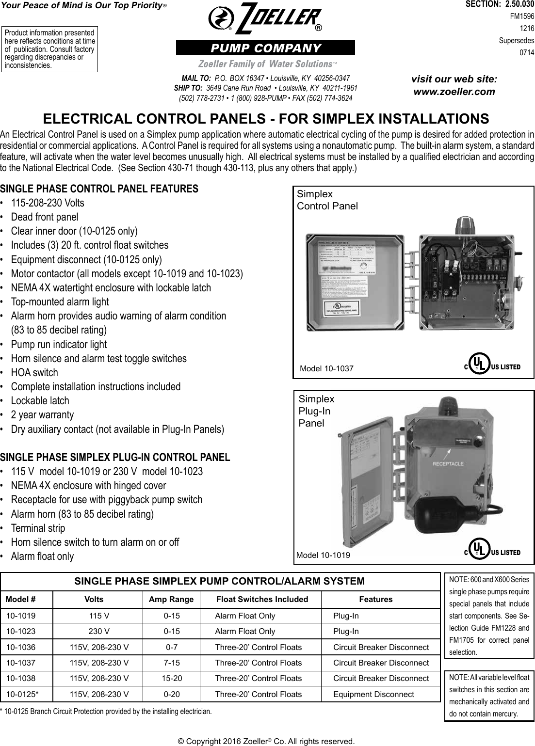 548036 2 Zoeller Simplex Control Panel Installation