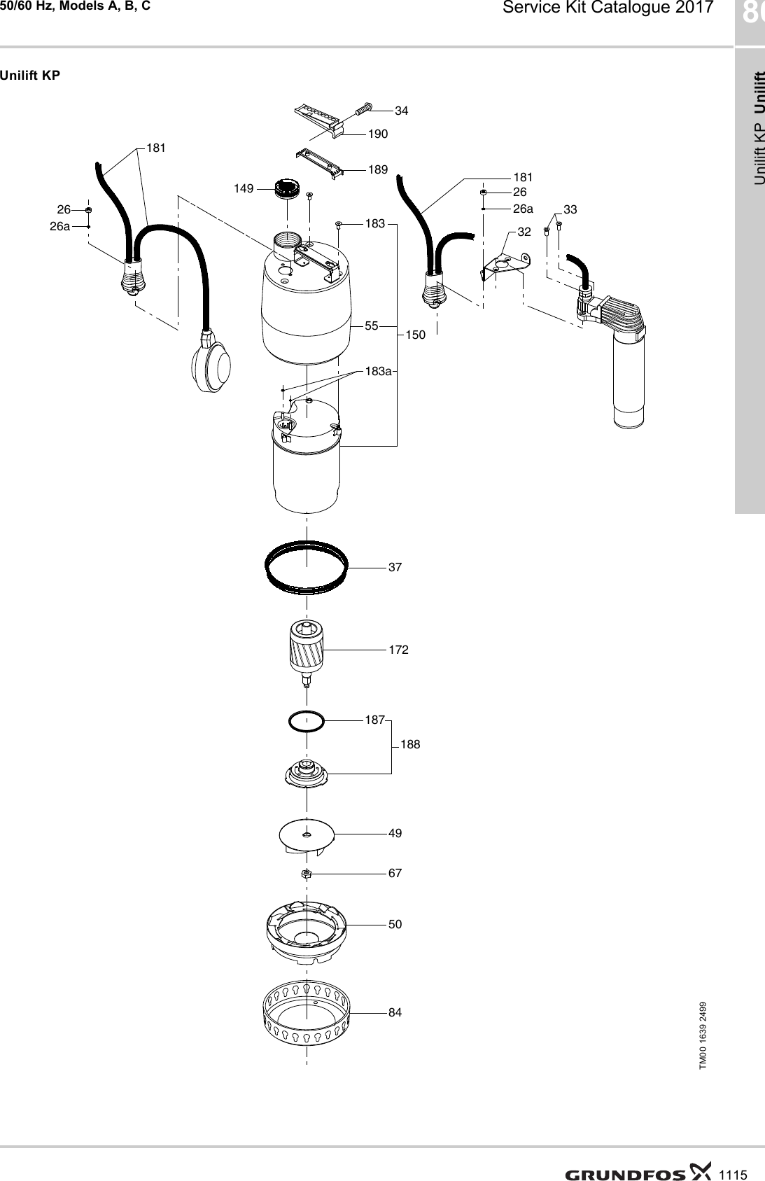 Page 12 of 12 - Service Kit Catalogue  548290 2 Grundfos Unilift KP A, B, C Cord Replacement List