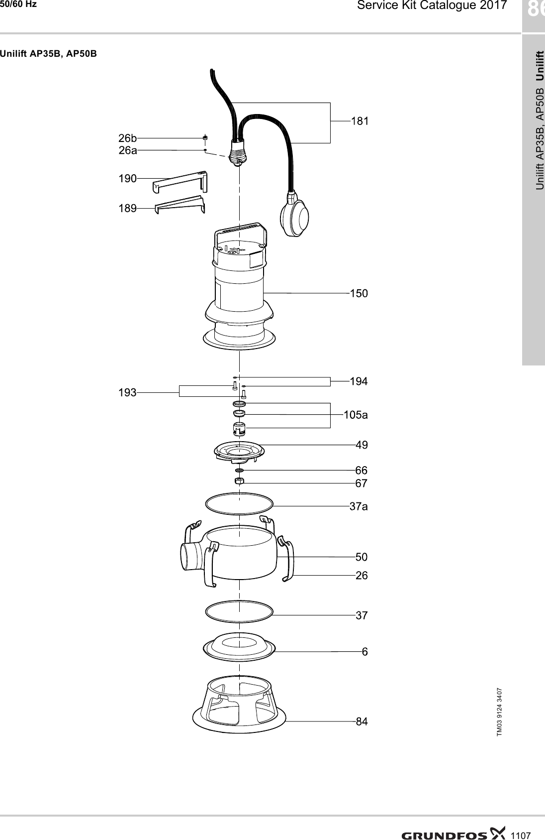 Page 4 of 12 - Service Kit Catalogue  548290 2 Grundfos Unilift KP A, B, C Cord Replacement List
