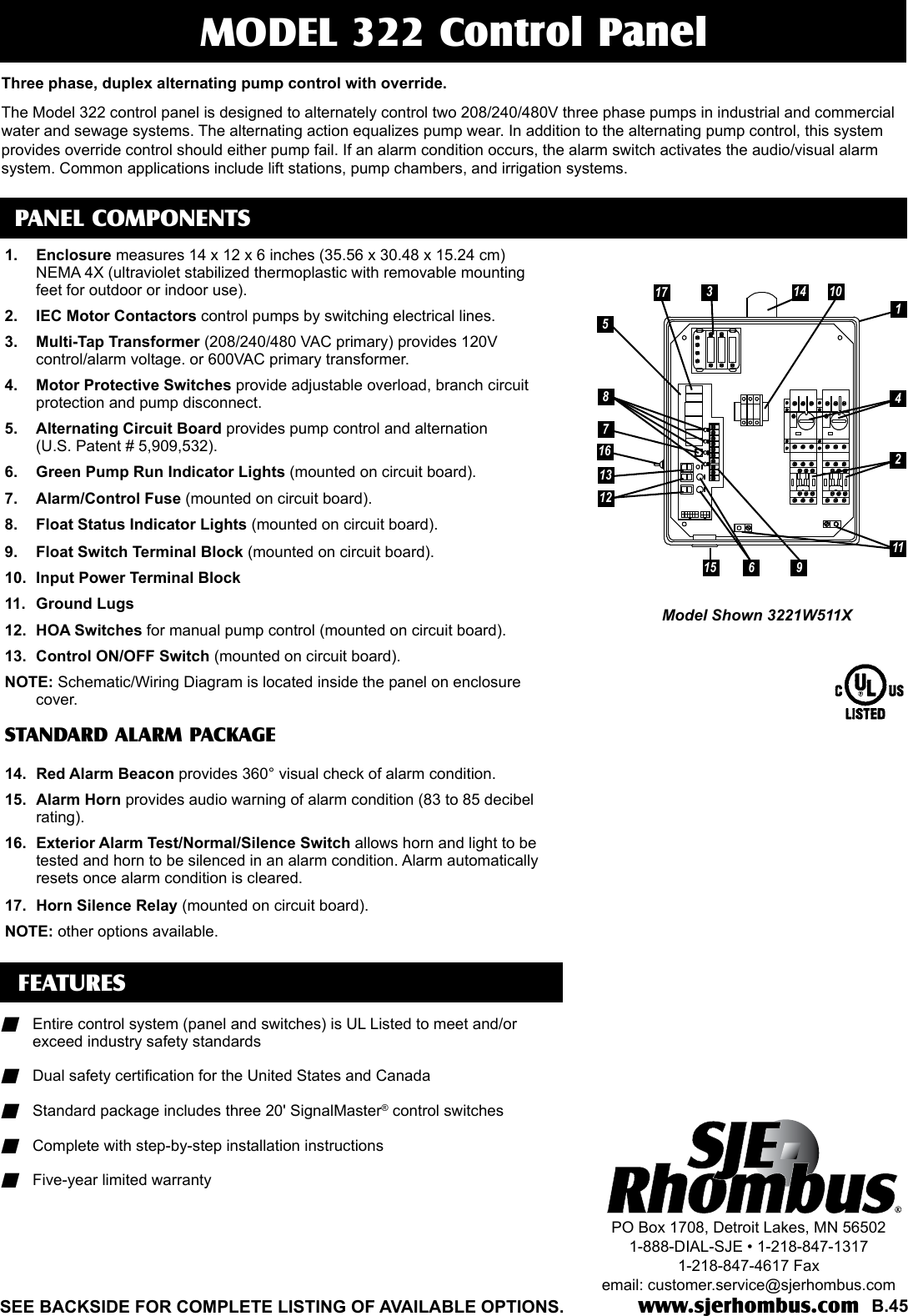548374 2 SJE Rhombus 322 Control Panel Specifications