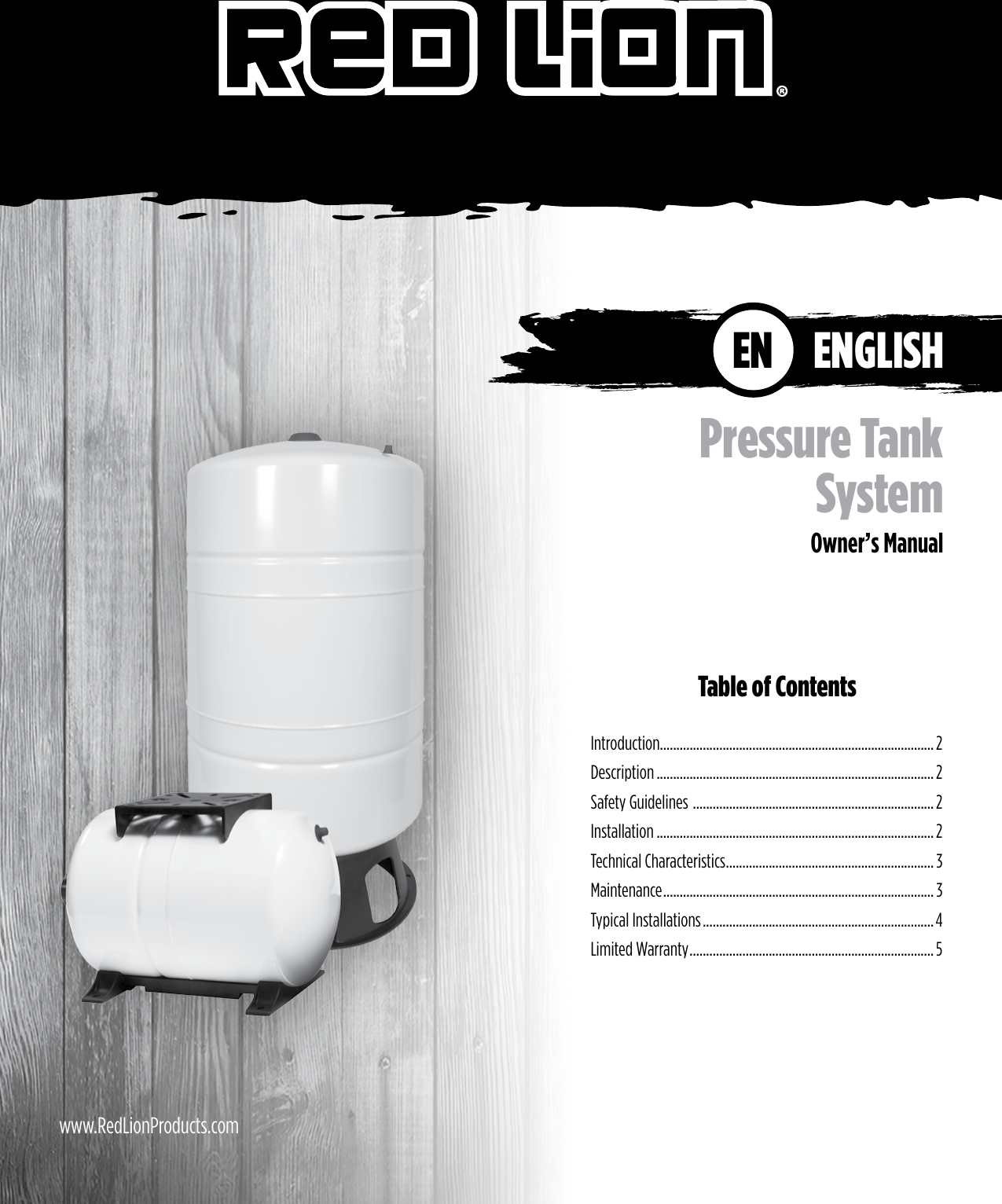 548500 4 Red Lion Pressure Tank System Owners Manual