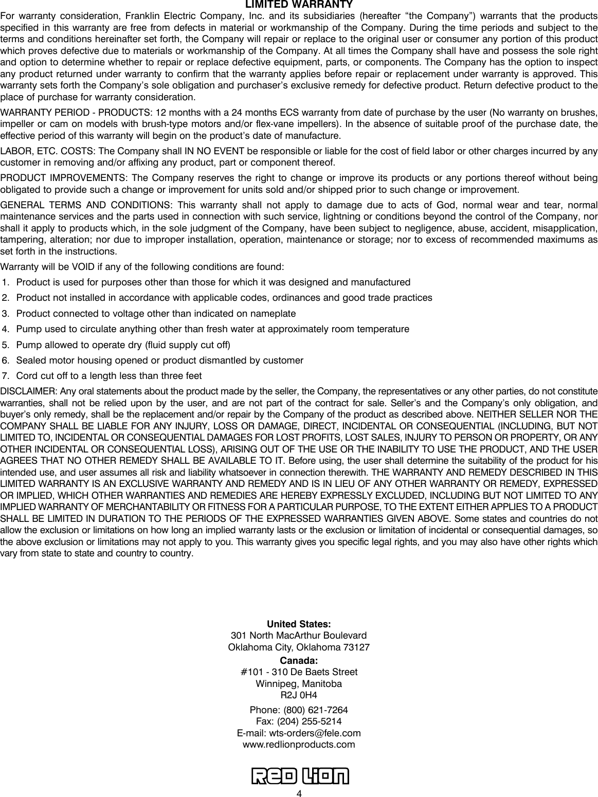Page 4 of 12 - 548520 1 Red Lion Engine-Driven Aluminum Water Pump 5RLAG-2L Installation Instructions