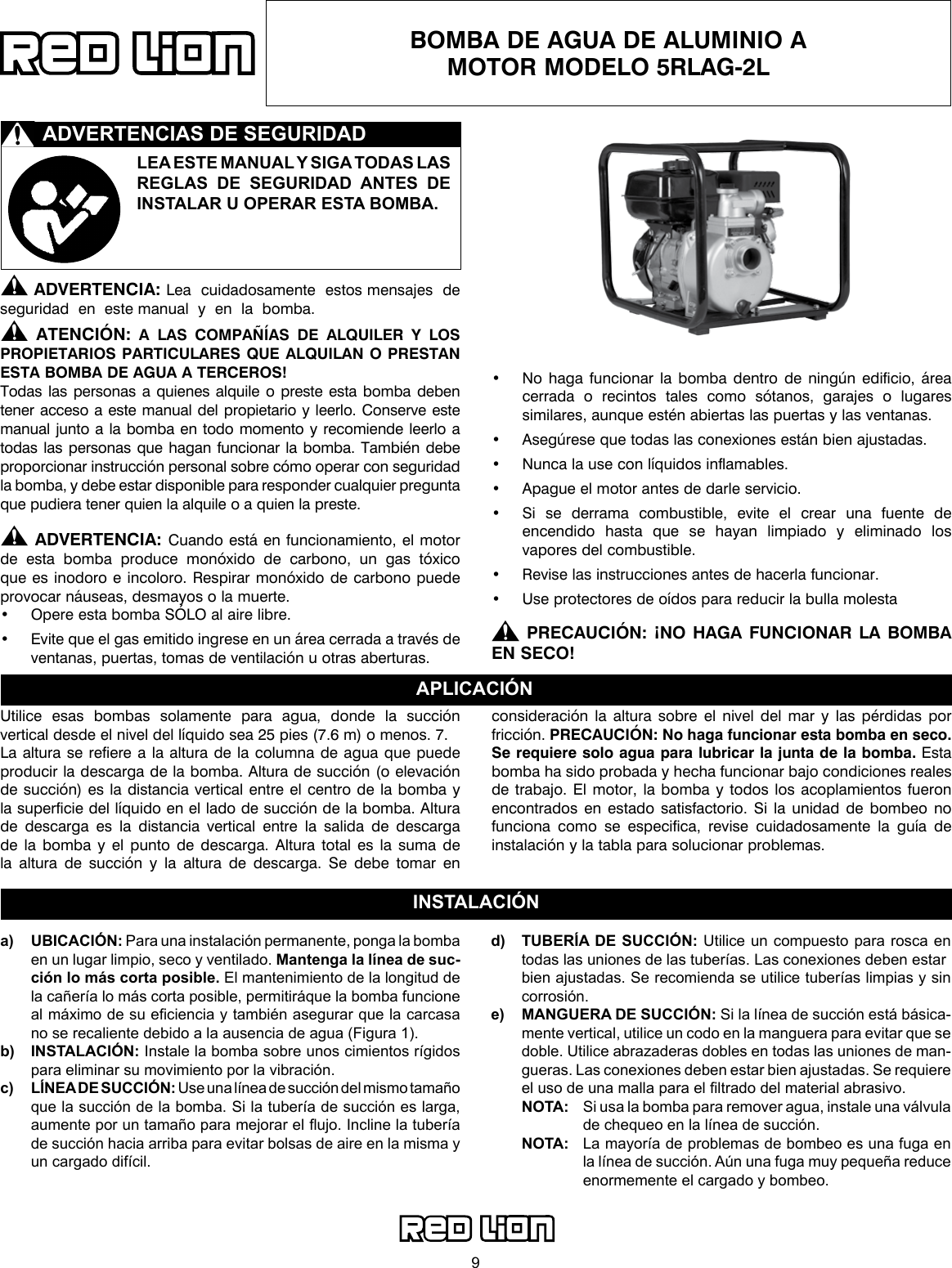 Page 9 of 12 - 548520 1 Red Lion Engine-Driven Aluminum Water Pump 5RLAG-2L Installation Instructions