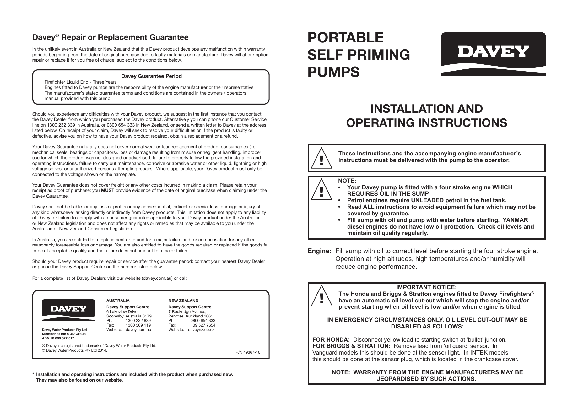 Page 1 of 4 - 550089 2 Davey Portable Self Priming Pump Installation Instructions