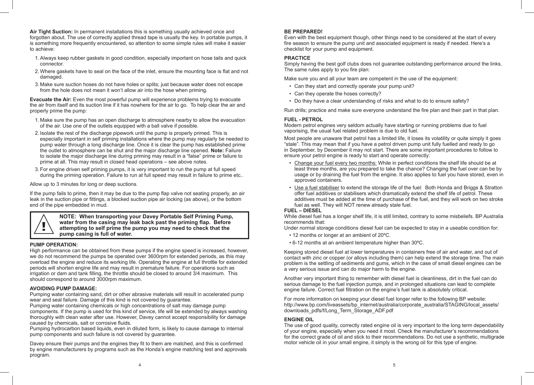 Page 4 of 4 - 550089 2 Davey Portable Self Priming Pump Installation Instructions