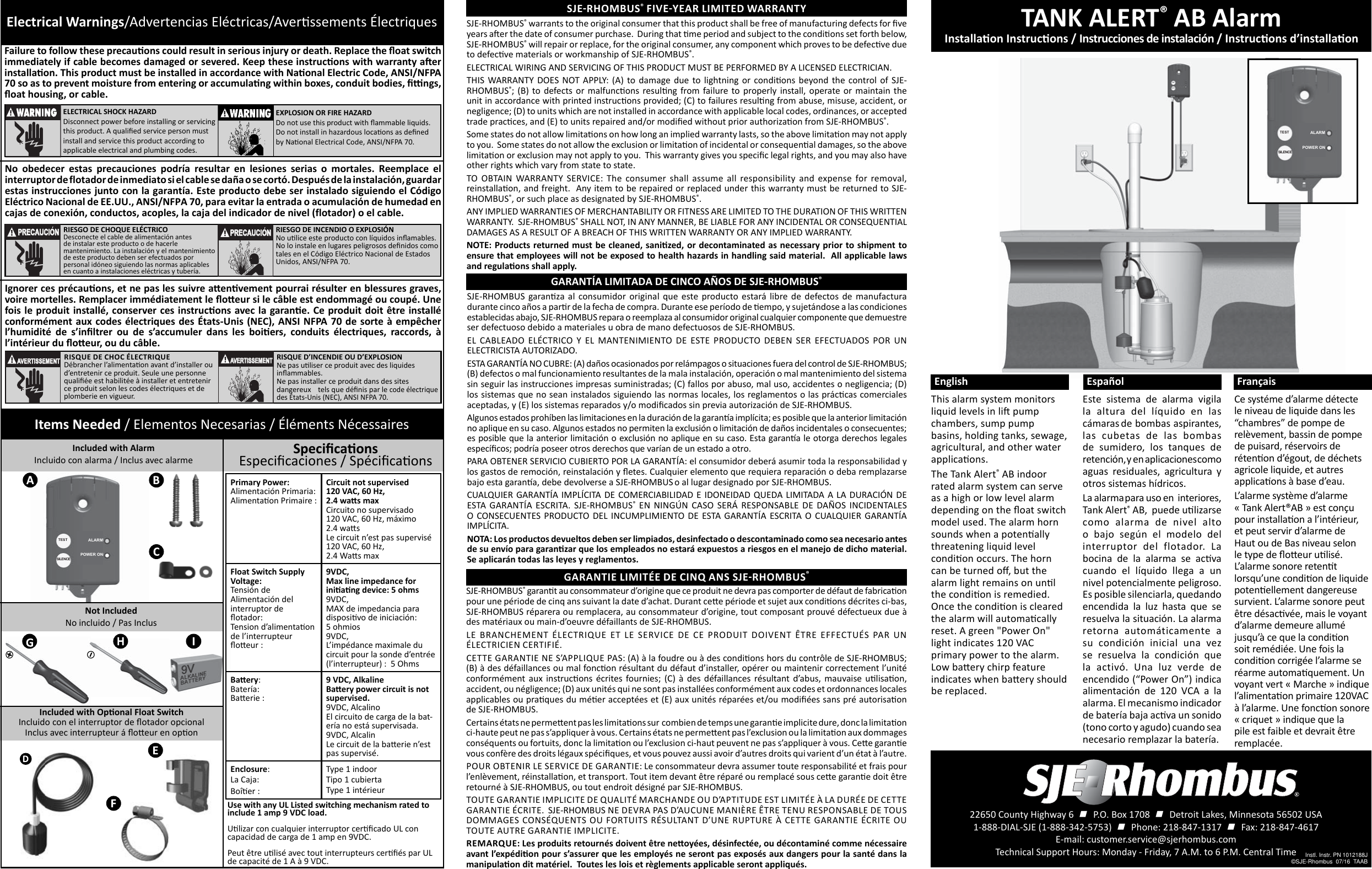 Wiring 550334 SJE Rhombus Tank Alert XT Terminal Block, 42 OFF