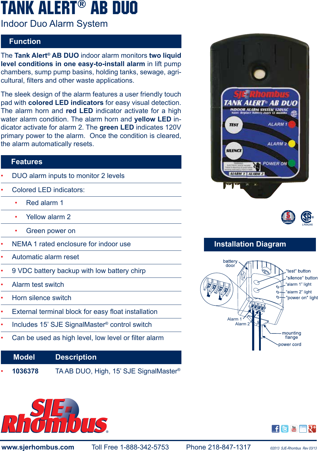 Page 2 of 2 - 550242 1 SJE Rhombus Tank Alert AB Duo Brochure