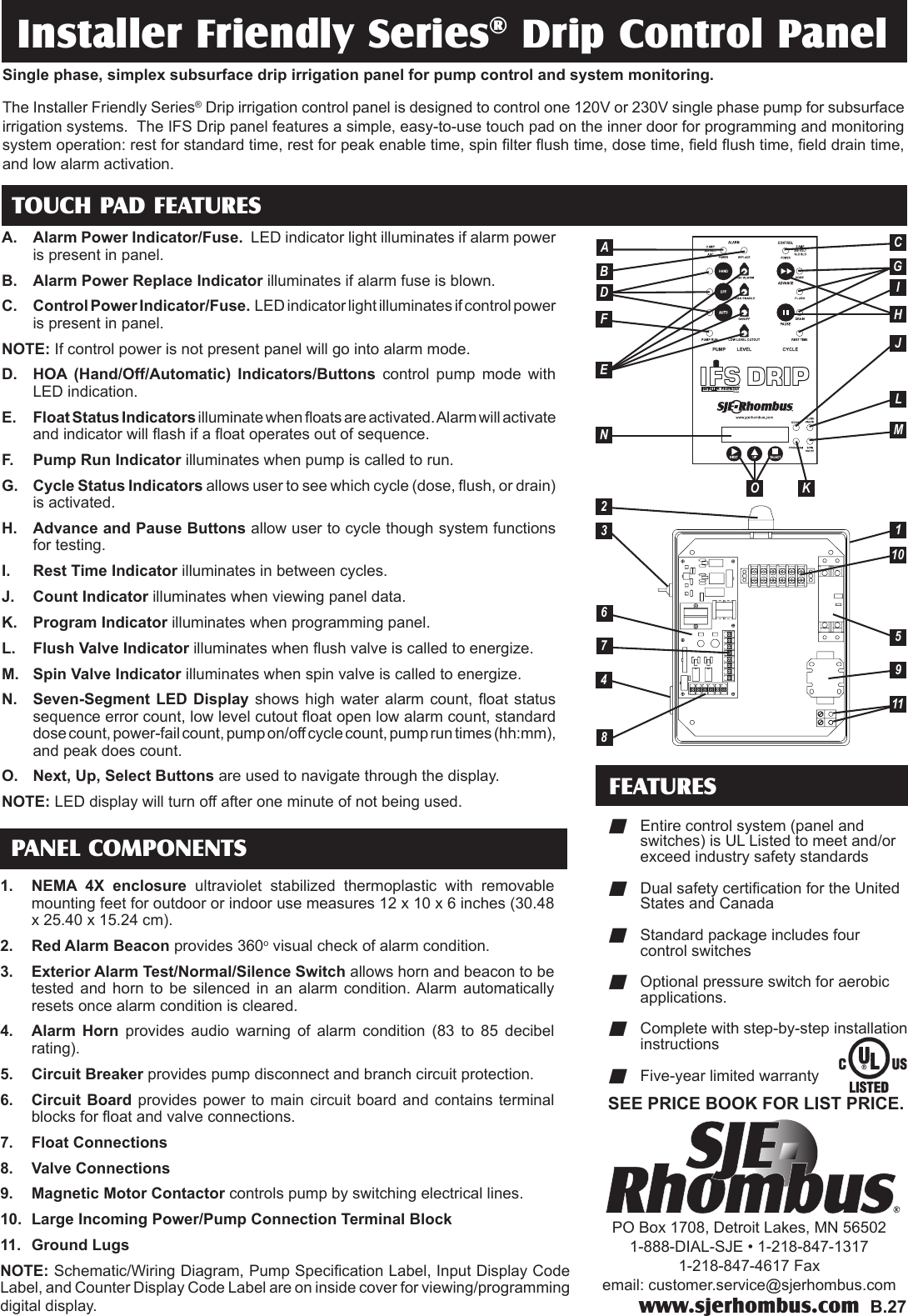 Page 1 of 2 - 9500157A-BAP-Plus  550474 2 SJE Rhombus IFS Drip Control Panel Specifications