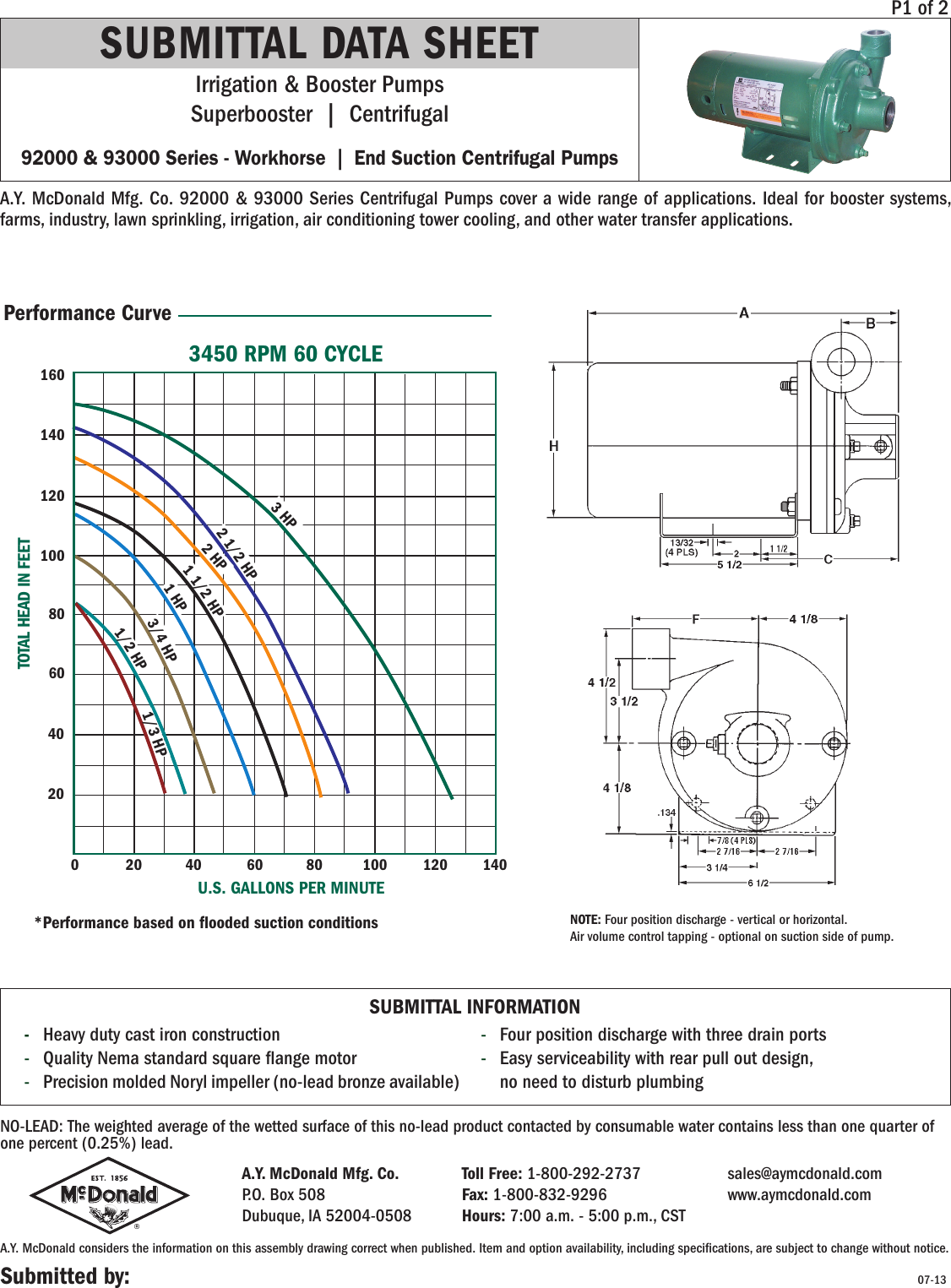 Page 1 of 2 - 550912 1 A.Y. Mc Donald 90000 Workhorse Centrifugal Pump Brochure