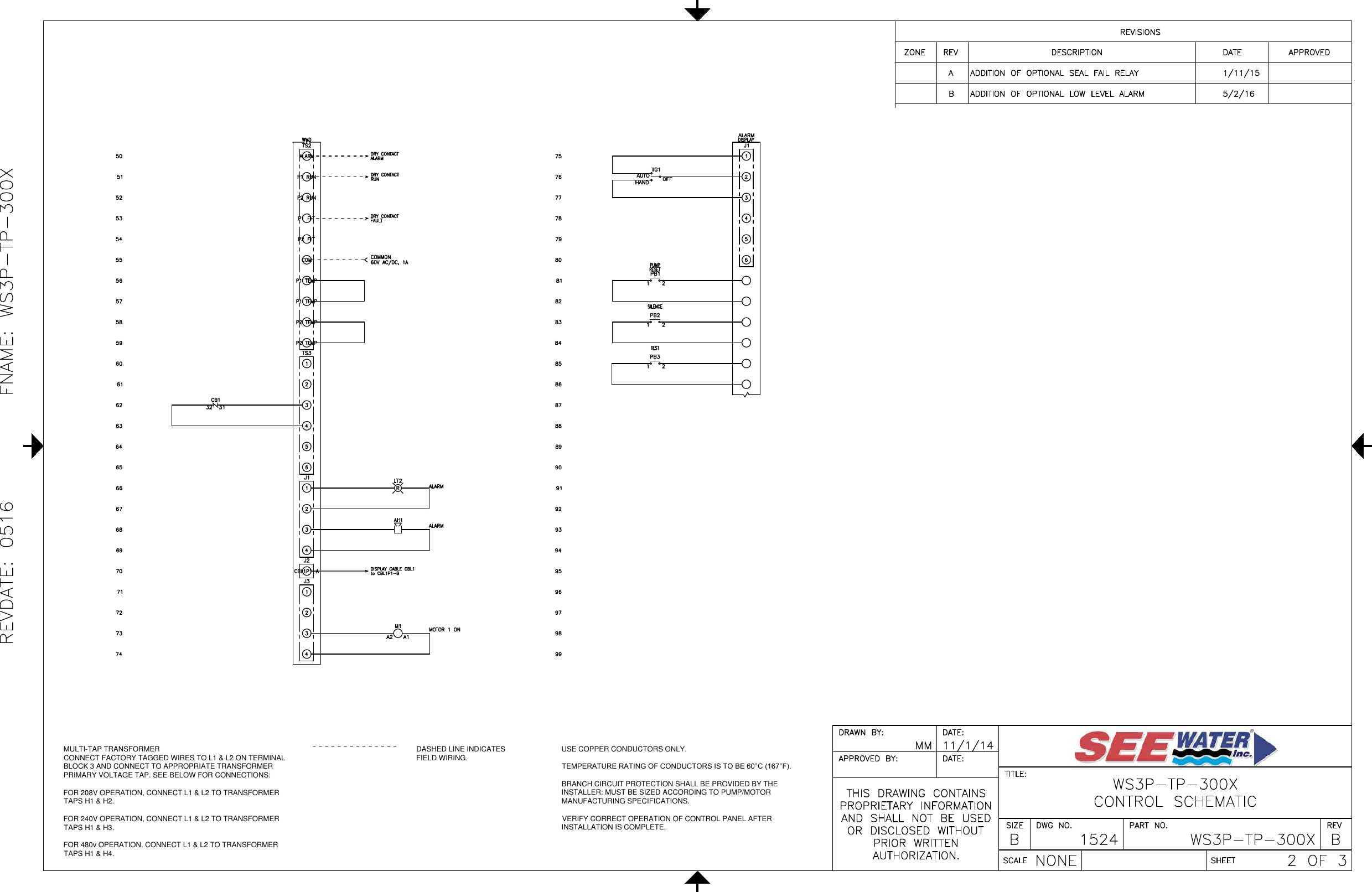 Page 2 of 3 - 3 551290 See Water Inc. Three Phase Simplex Demand WS3P-TP Pump Control Panel Wiring Diagram