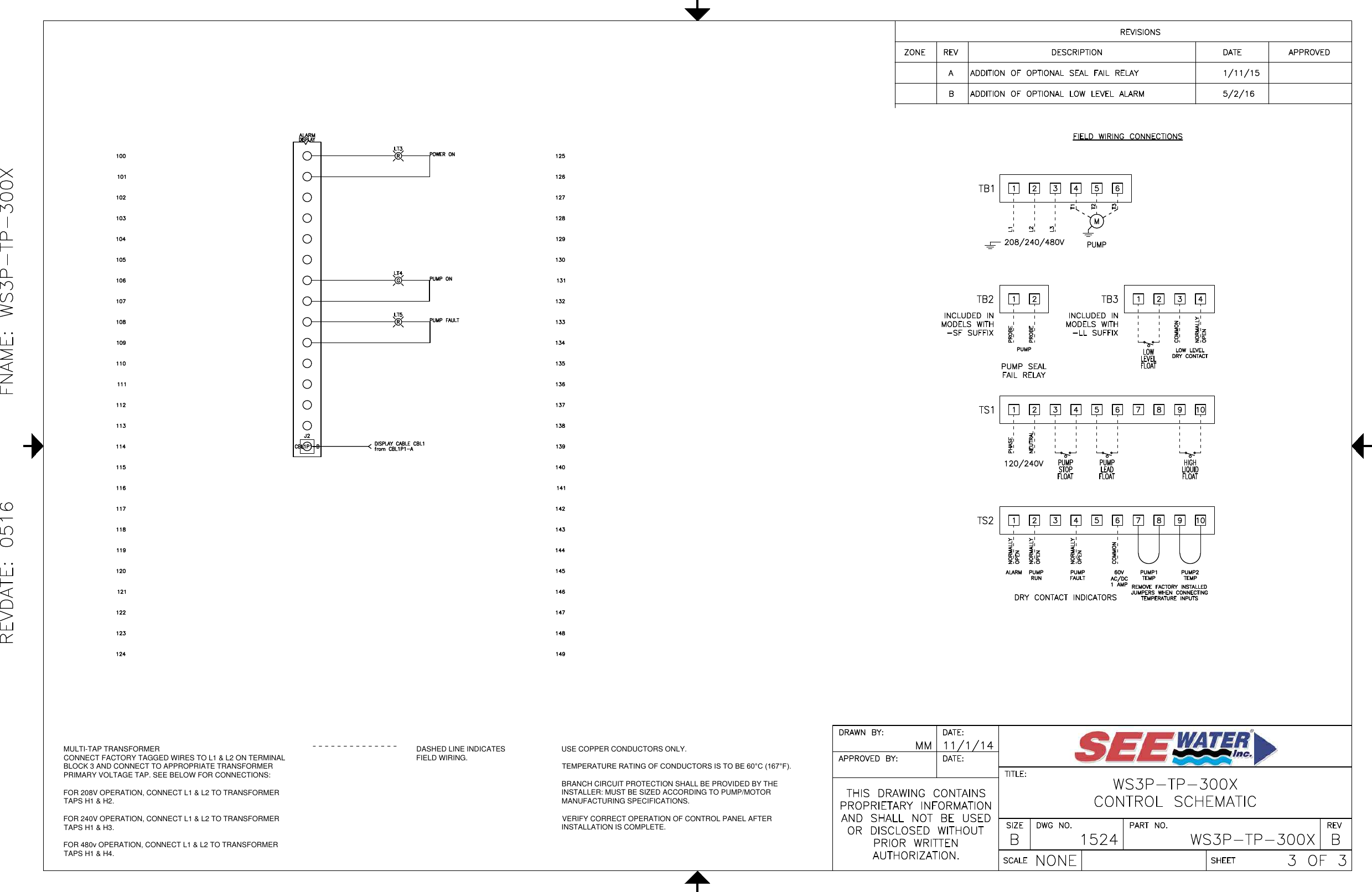 Page 3 of 3 - 3 551290 See Water Inc. Three Phase Simplex Demand WS3P-TP Pump Control Panel Wiring Diagram