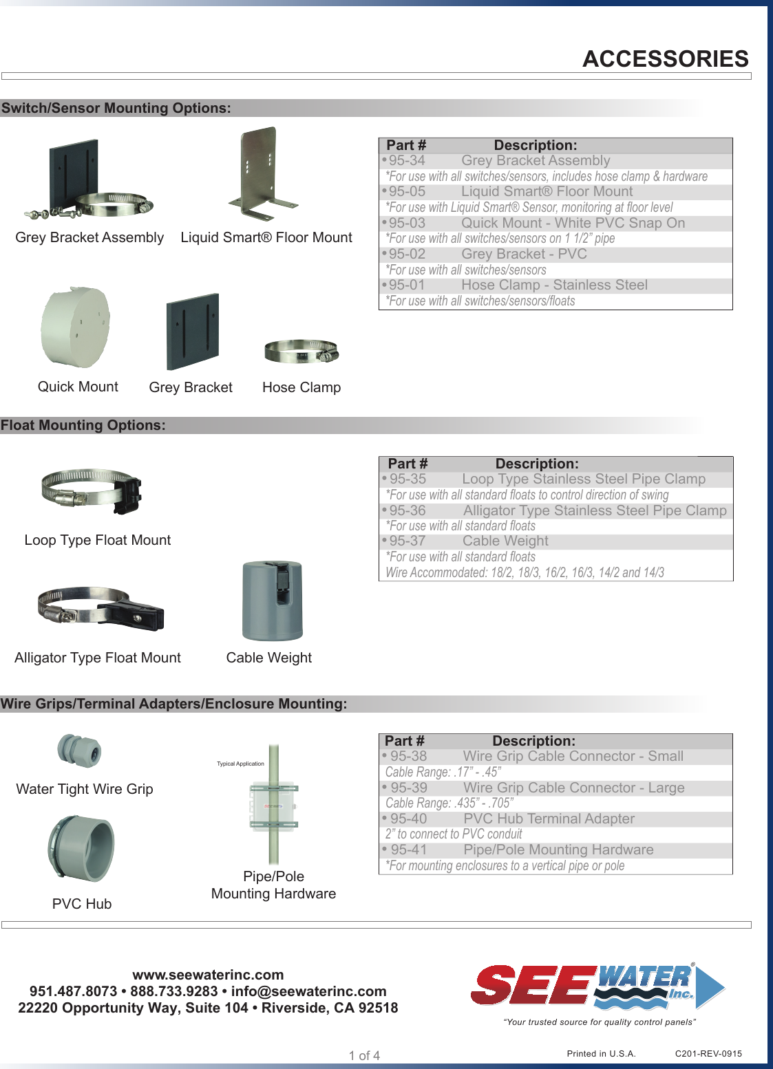 Page 1 of 4 - 551399 1 See Water Inc. Accessories Brochure