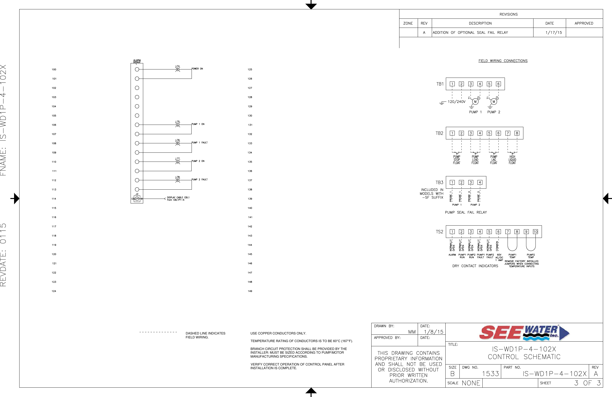 Page 3 of 3 - 3  551435 See Water Inc. Intrinsically Safe Single Phase Duplex Wiring Diagram