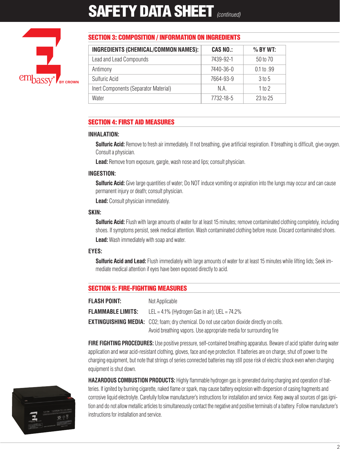 Page 2 of 8 - 551452 2 Liberty Battery Safety Data Sheet