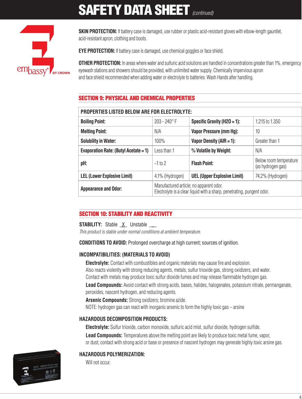 Page 4 of 8 - 551452 2 Liberty Battery Safety Data Sheet