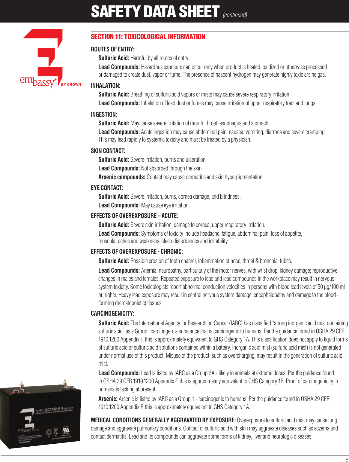 Page 5 of 8 - 551452 2 Liberty Battery Safety Data Sheet