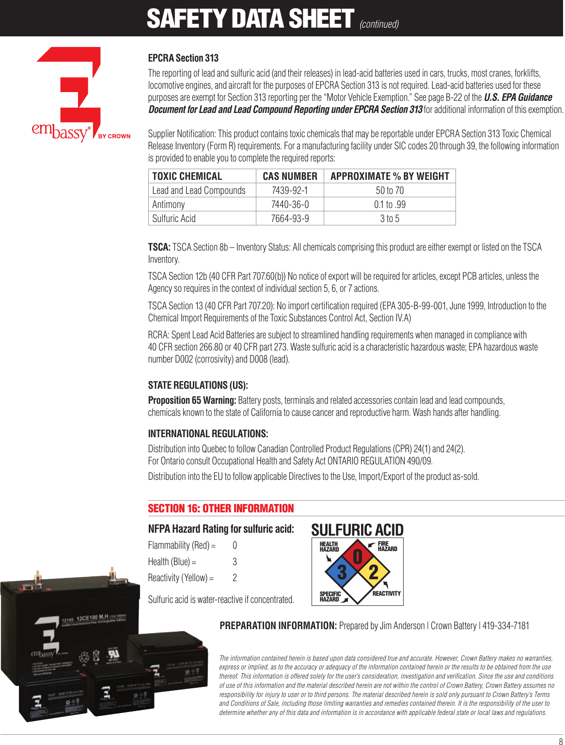Page 8 of 8 - 551452 2 Liberty Battery Safety Data Sheet