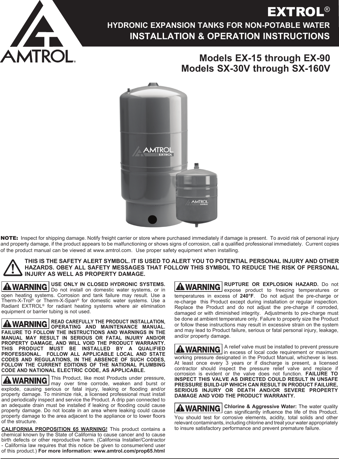 Page 1 of 2 - 551506 2 Amtrol Extrol SX-40V Expansion Tank Installation Instructions