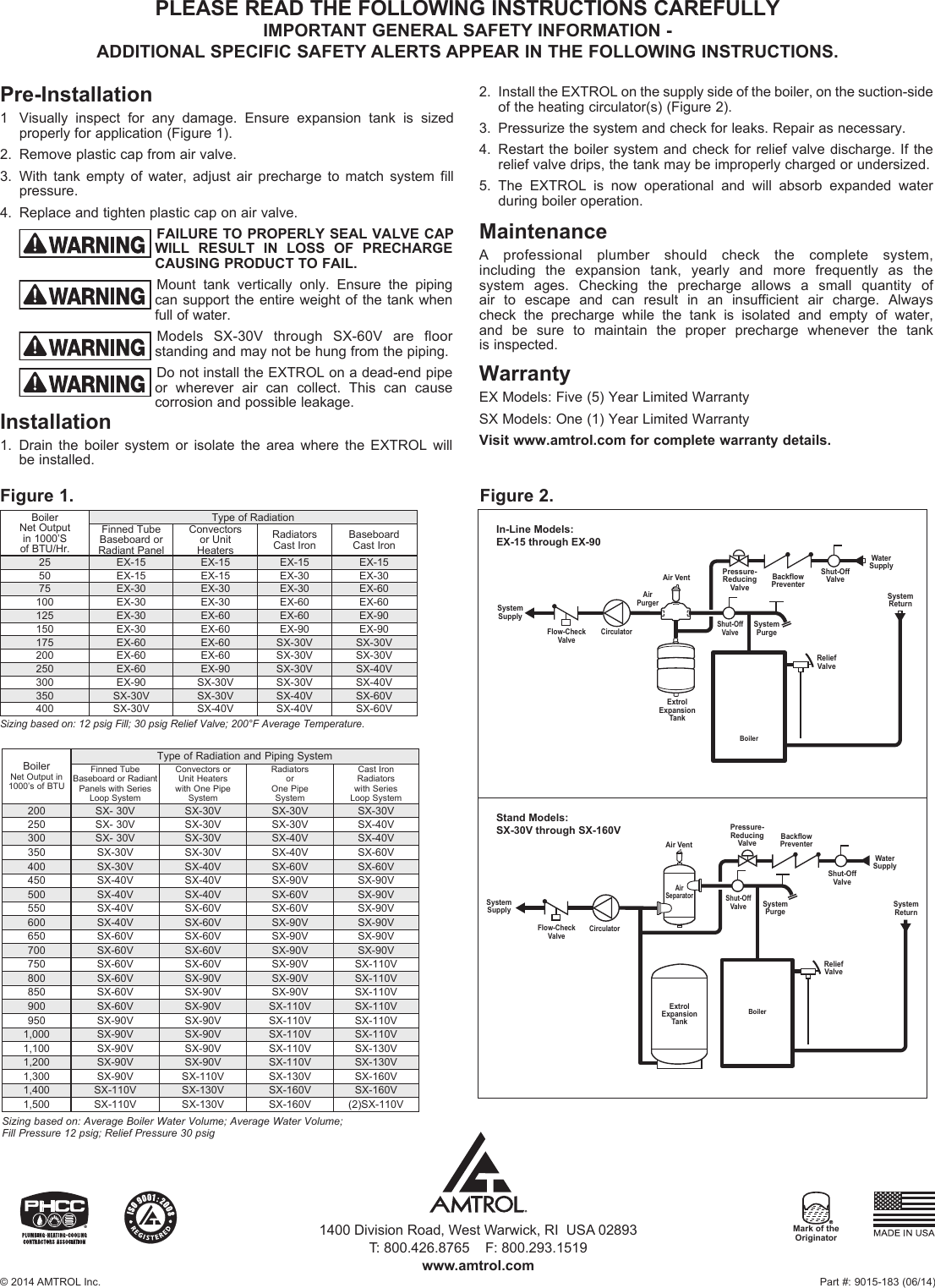Page 2 of 2 - 551506 2 Amtrol Extrol SX-40V Expansion Tank Installation Instructions