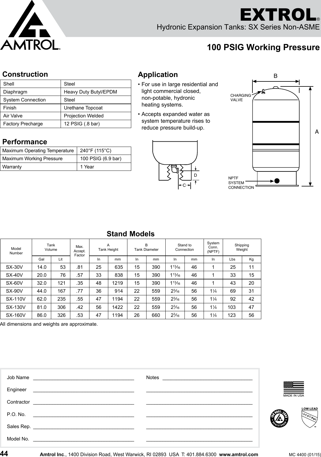 Page 1 of 1 - 551506 3 Amtrol Extrol SX-40V Expansion Tank Specifications