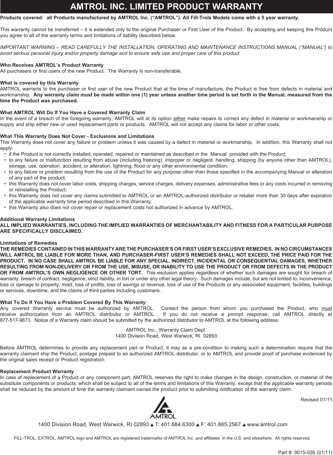 9015 026 01_11 FILL TROL IO 551519 2 Amtrol FT 109 Expansion Tank