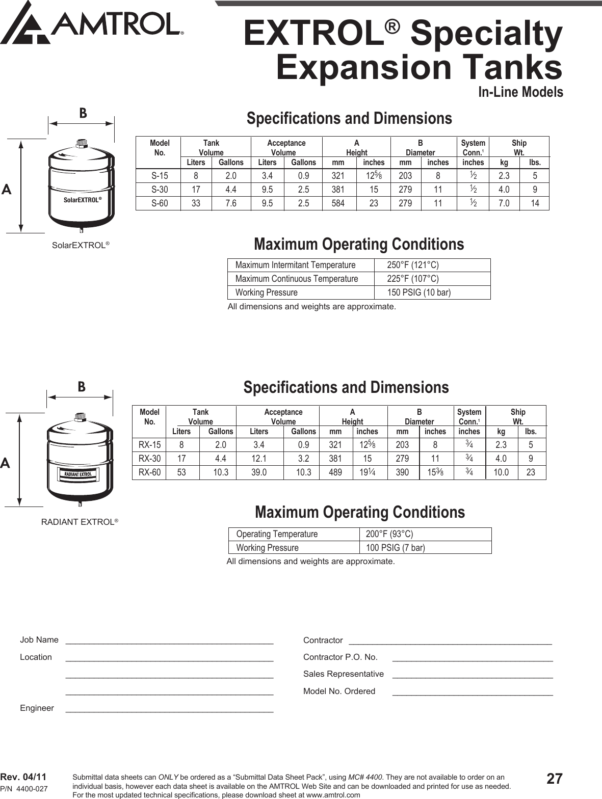 Page 2 of 2 - 551519 3 Amtrol FT-109 Fill-Trol Expansion Tank Specifications