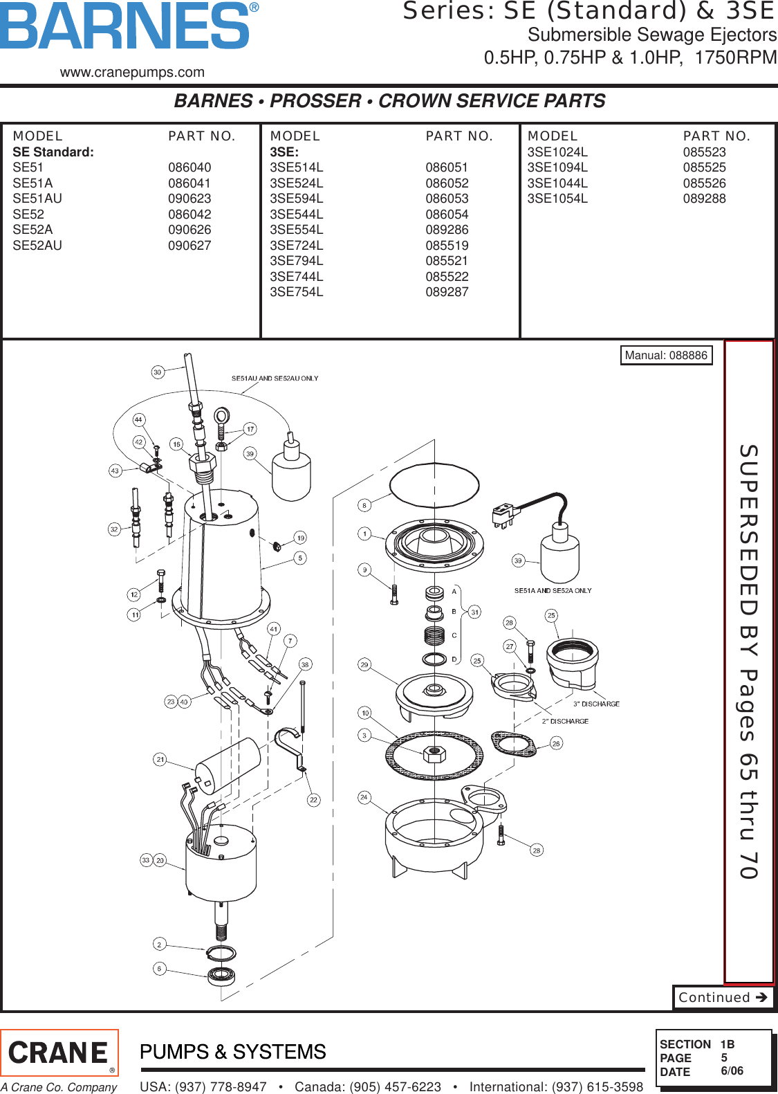 551586 1 Barnes SE Series Repair Parts