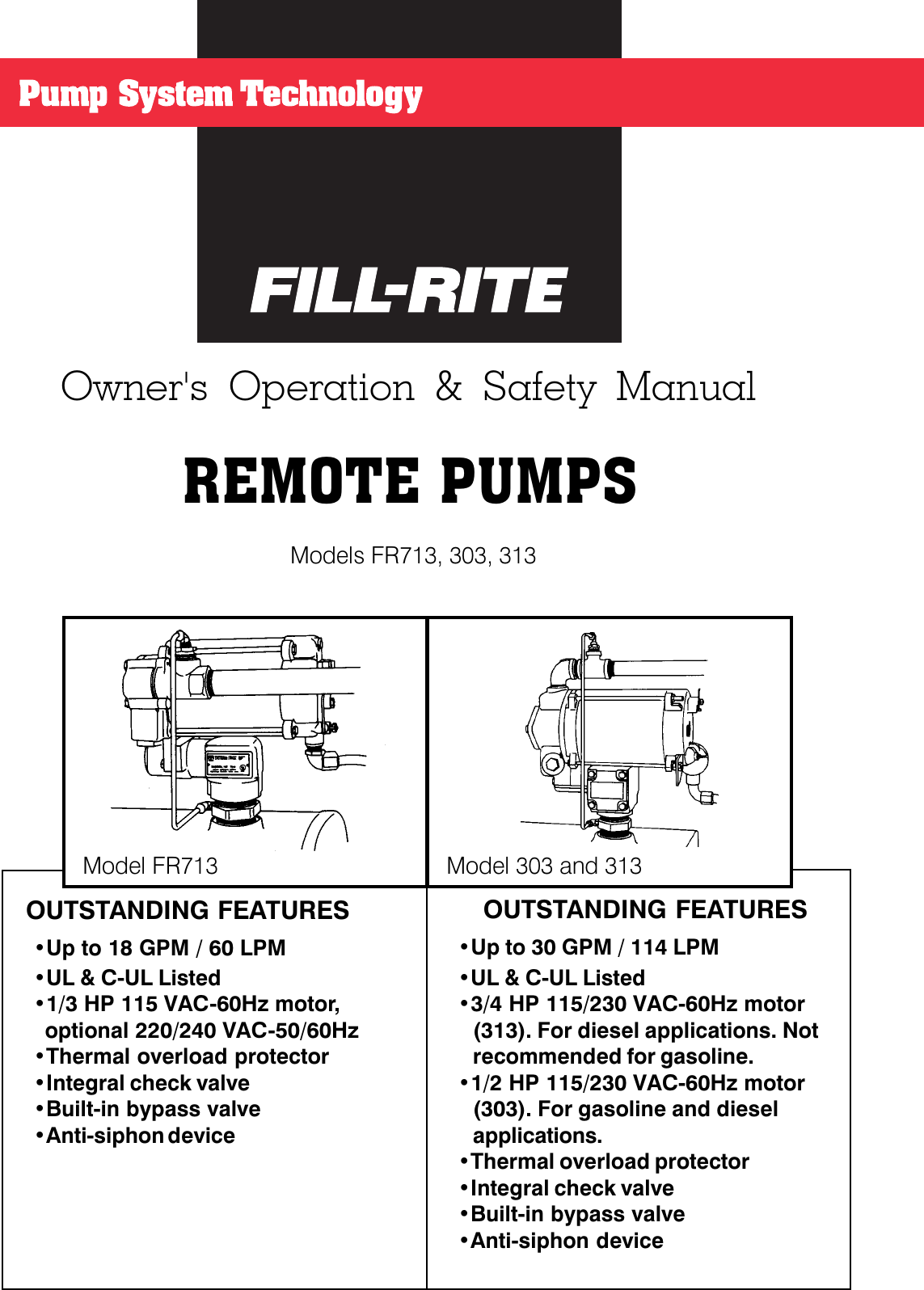 6 552037 2 Fill Rite FR713V AC Fuel Transfer Pump 115VAC Installation ...