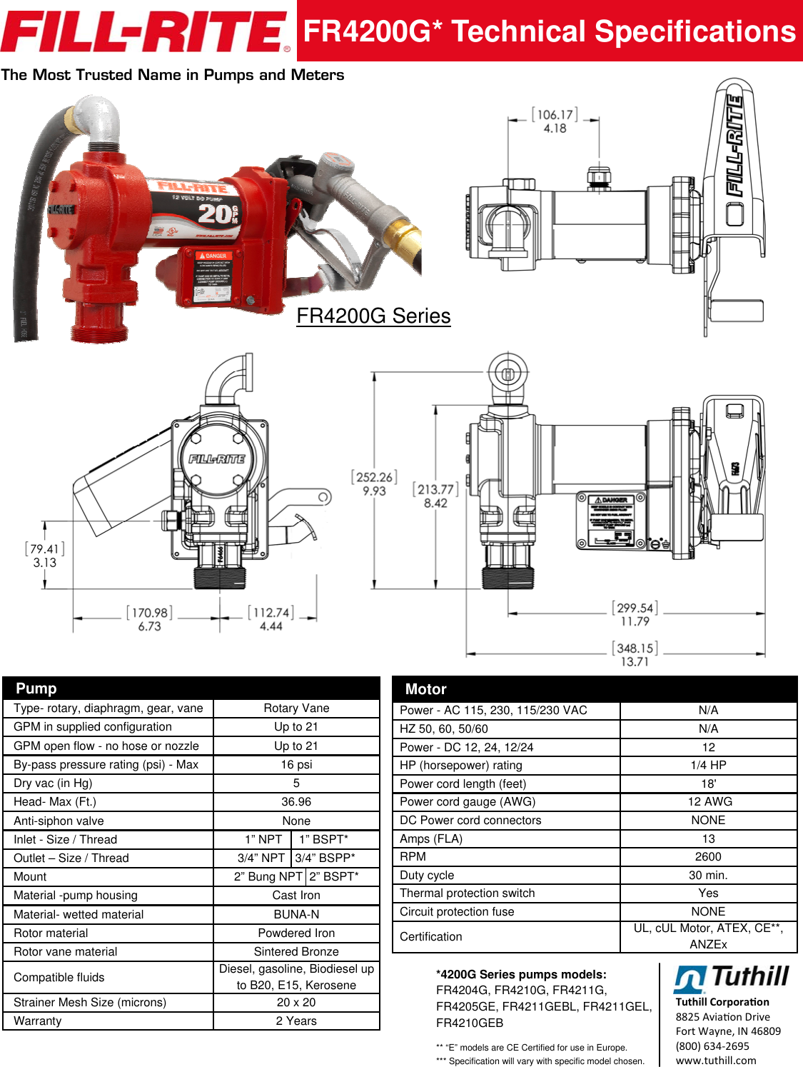 FR4200G S & E Data Sheet 2 552065 3 Fill Rite FR4211G DC Fuel Transfer